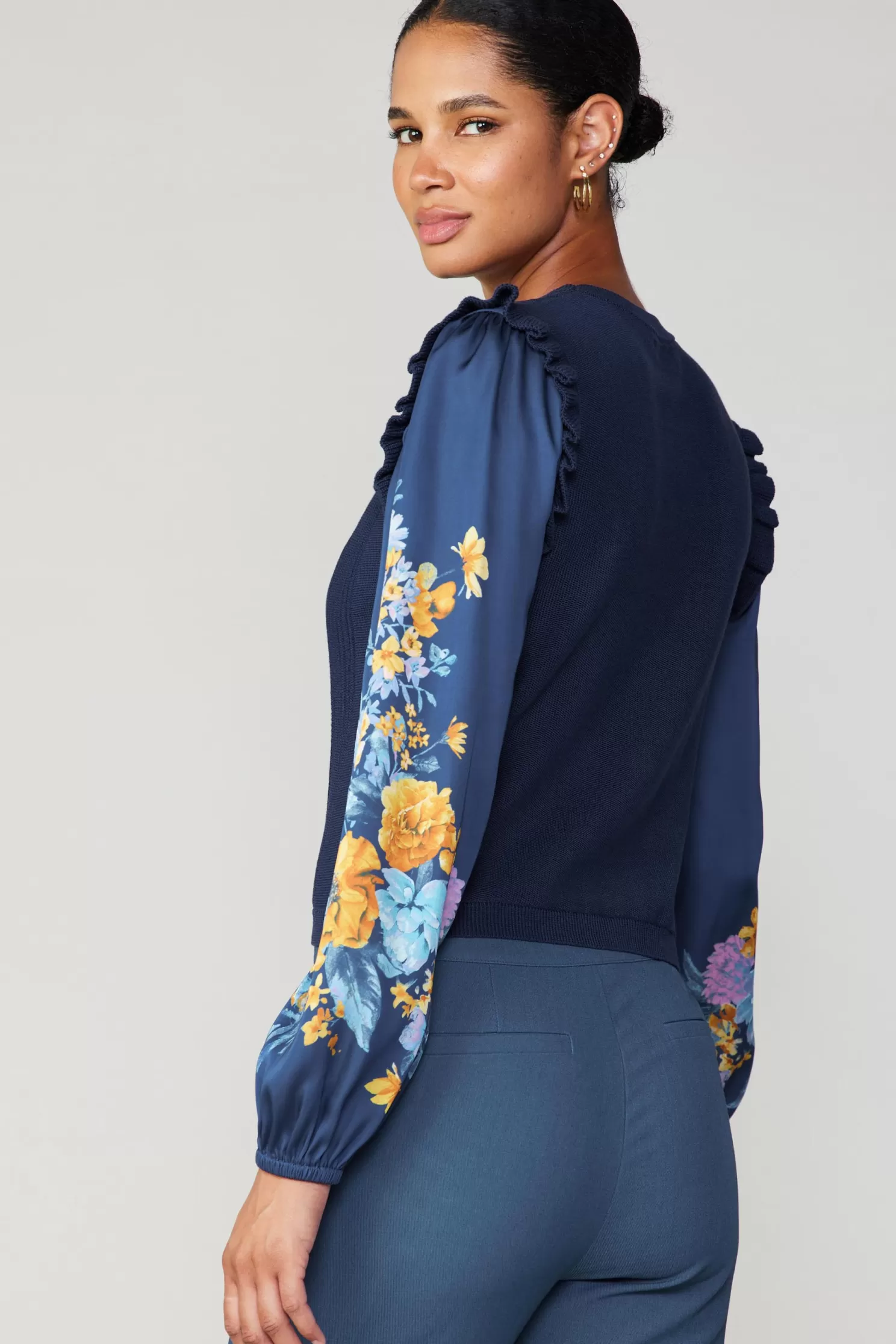 Store Floral Print Contrast Sweater Top Blouses | Sweaters