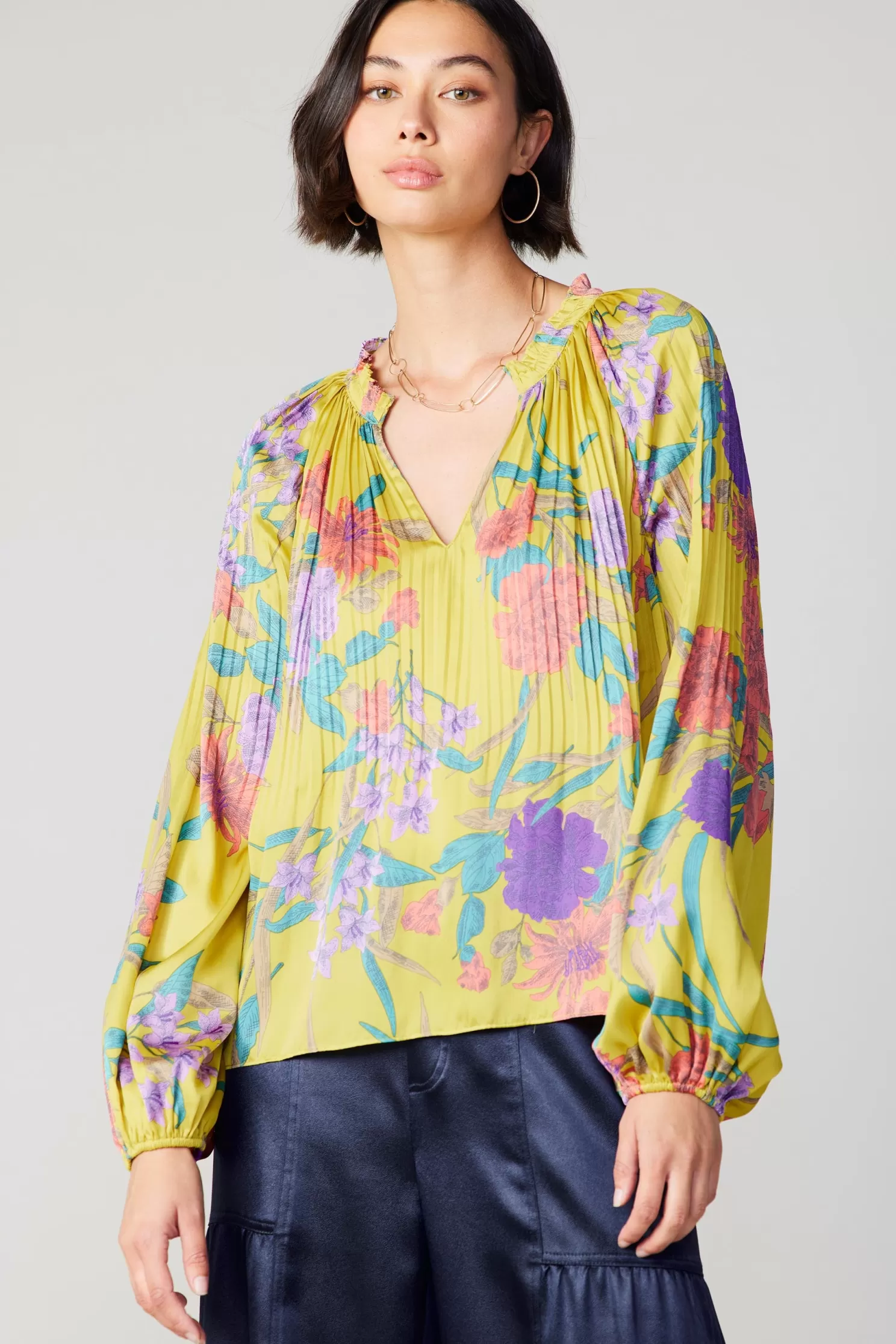 Sale Floral Print Pleated Blouse Blouses