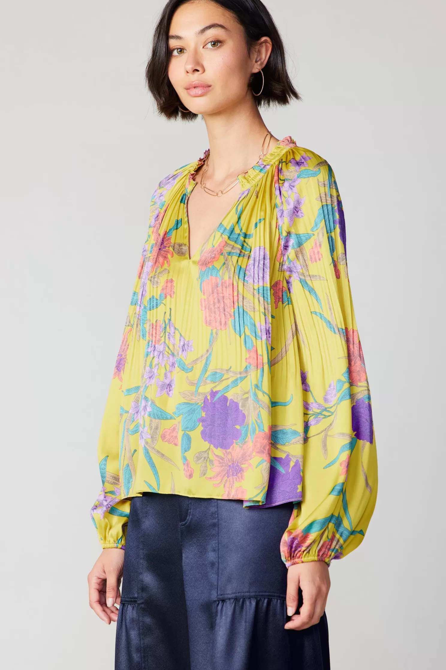 Sale Floral Print Pleated Blouse Blouses