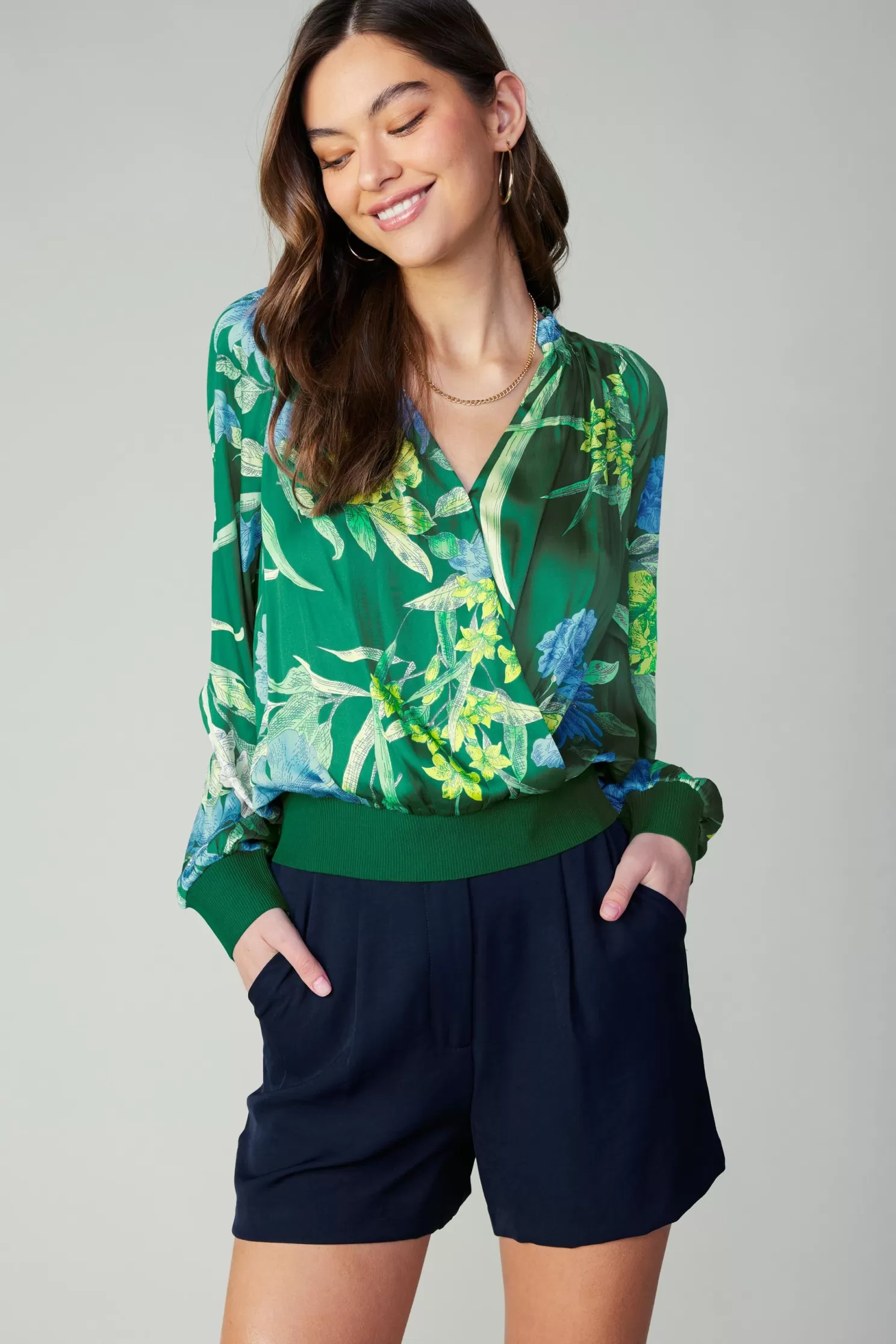 Cheap Floral Print Surplice Blouse Blouses | Long Sleeve Tops