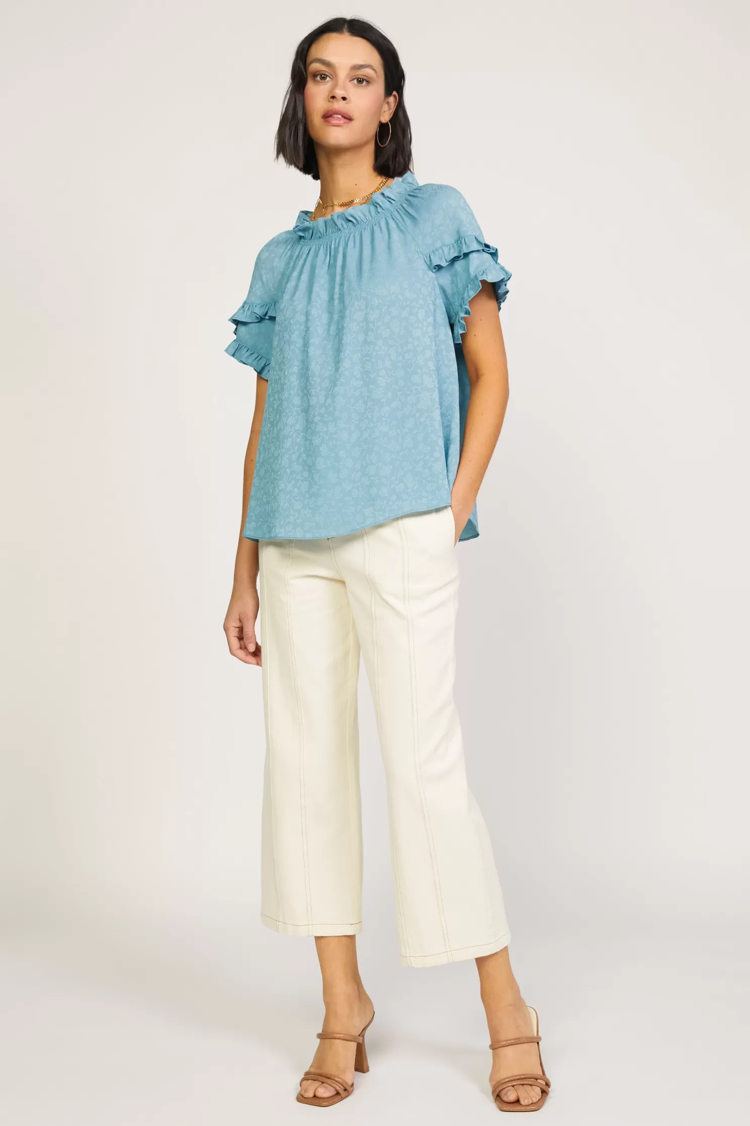 Store Floral Ruffled Tie Back Blouse Blouses | Short Sleeve Tops