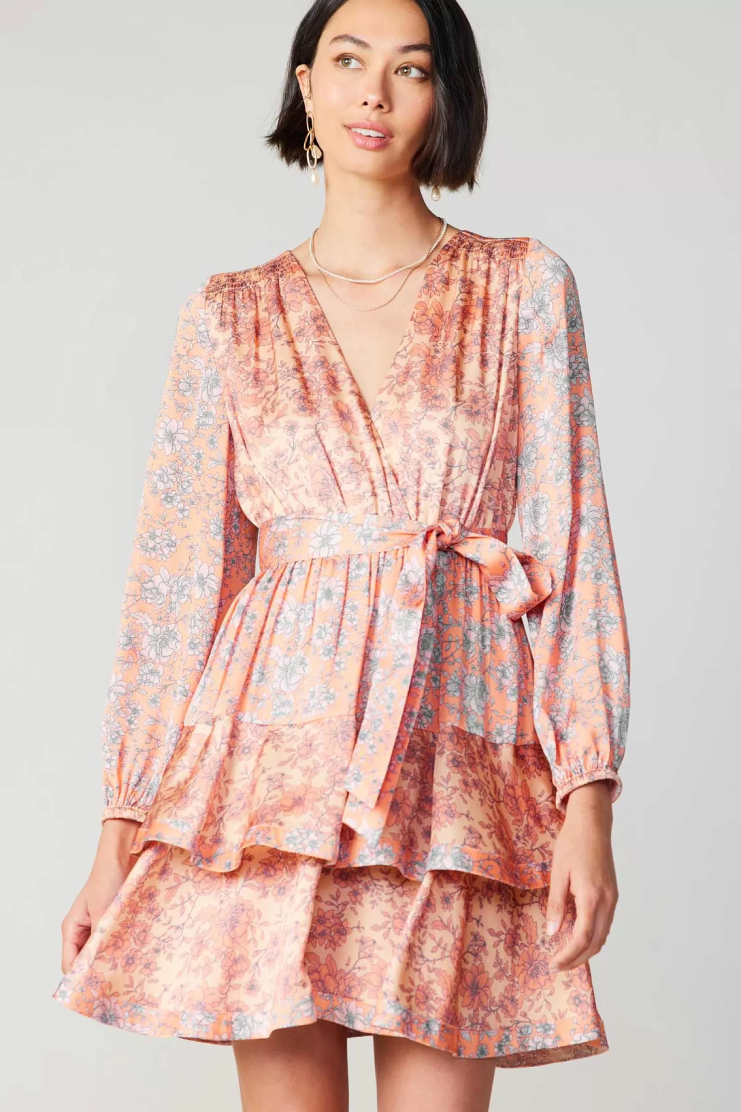 New Floral Surplice Mini Dress Mini Dresses