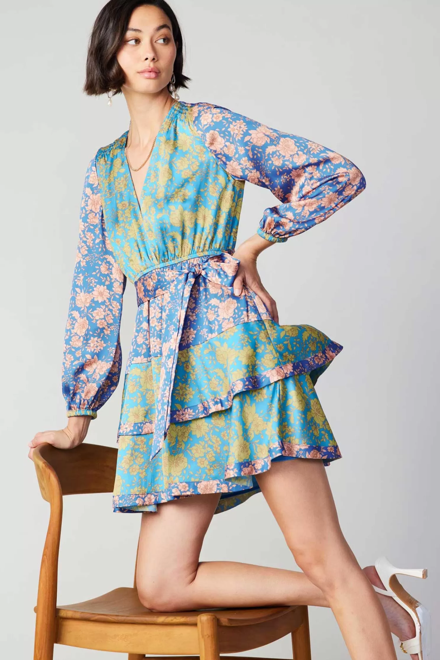 Online Floral Surplice Mini Dress Mini Dresses