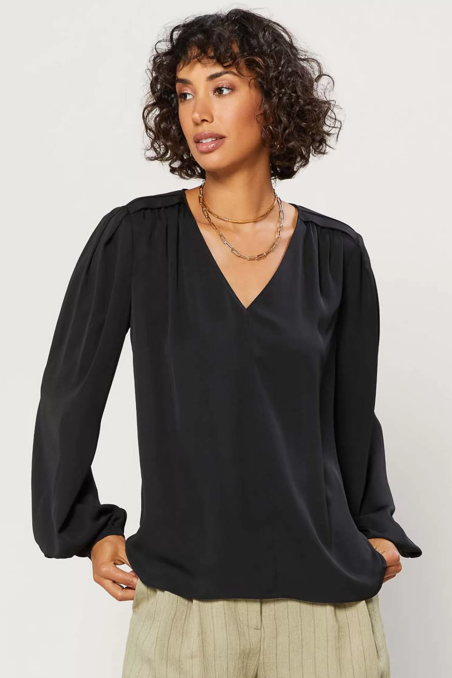 Cheap Gathered Long Sleeve Top Blouses | Long Sleeve Tops