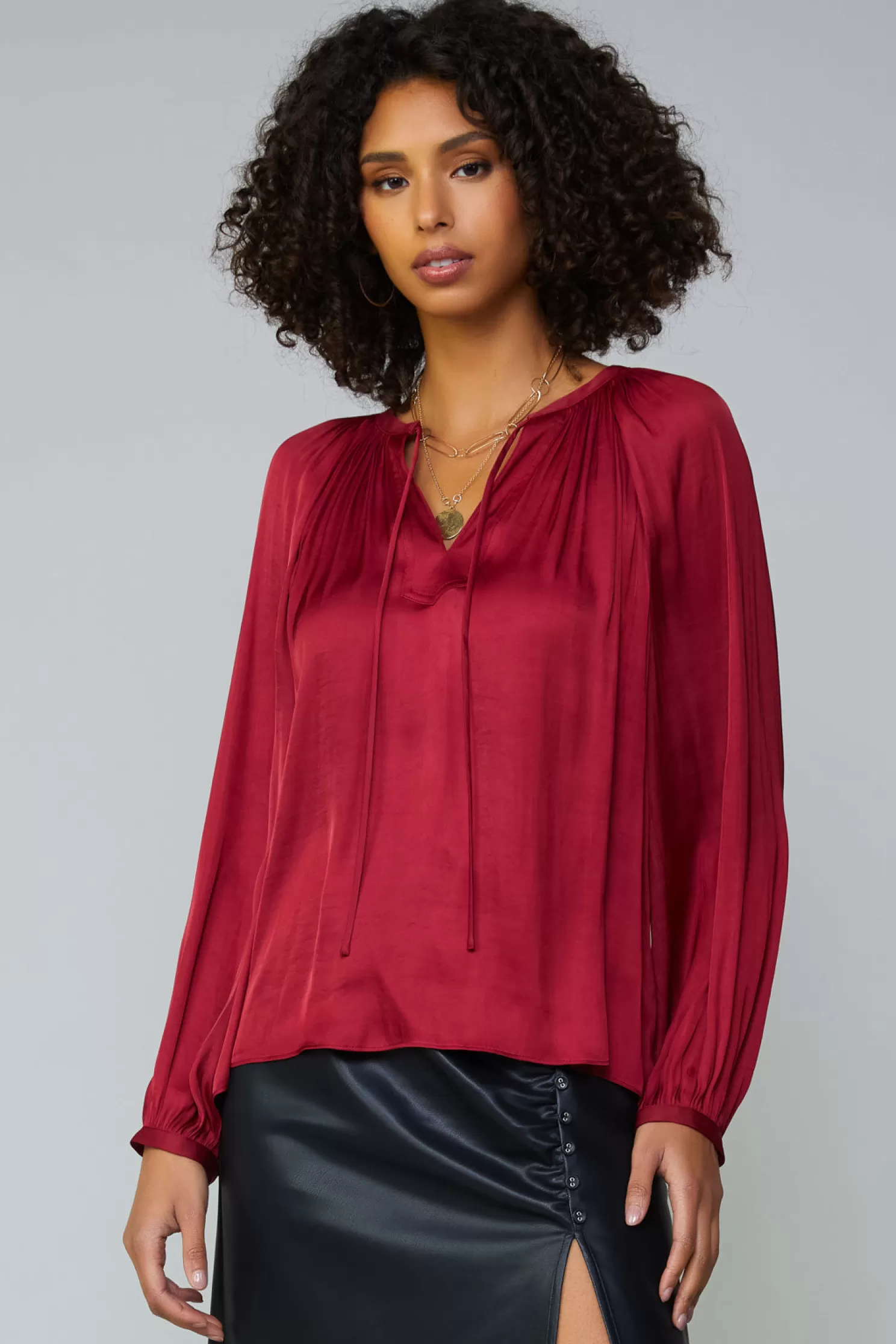 Flash Sale Gathered Splitneck Blouse Blouses | Long Sleeve Tops