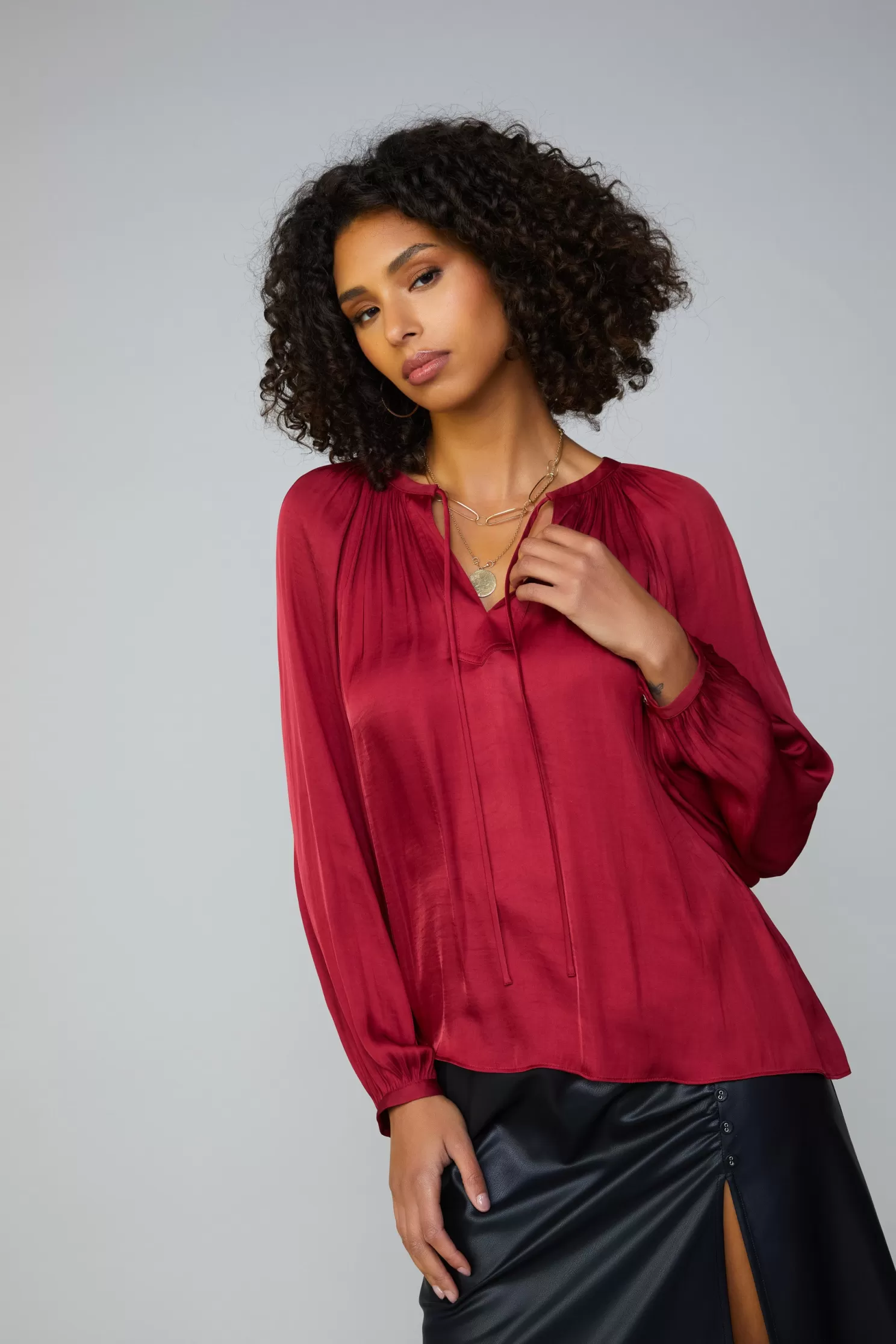 Flash Sale Gathered Splitneck Blouse Blouses | Long Sleeve Tops