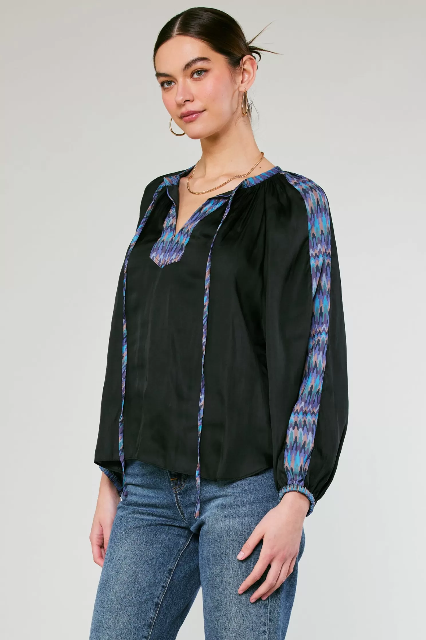 Clearance Geometric Patterned Blouse Blouses | Long Sleeve Tops