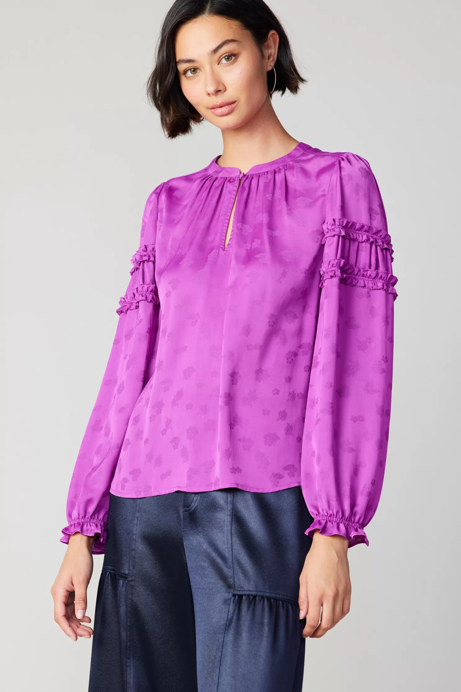 Outlet Jacquard Ruffled Blouse Blouses | Long Sleeve Tops