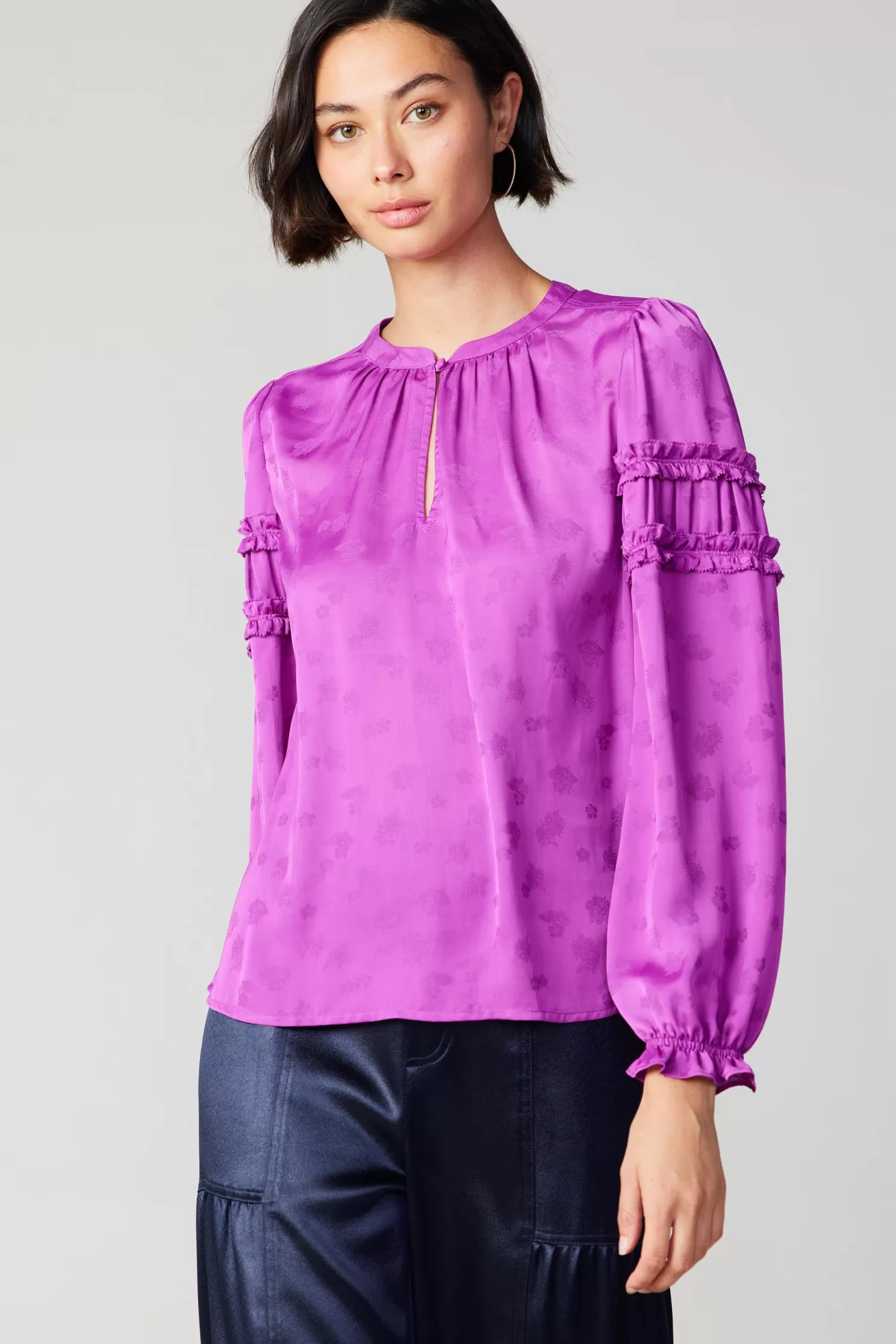 Outlet Jacquard Ruffled Blouse Blouses | Long Sleeve Tops