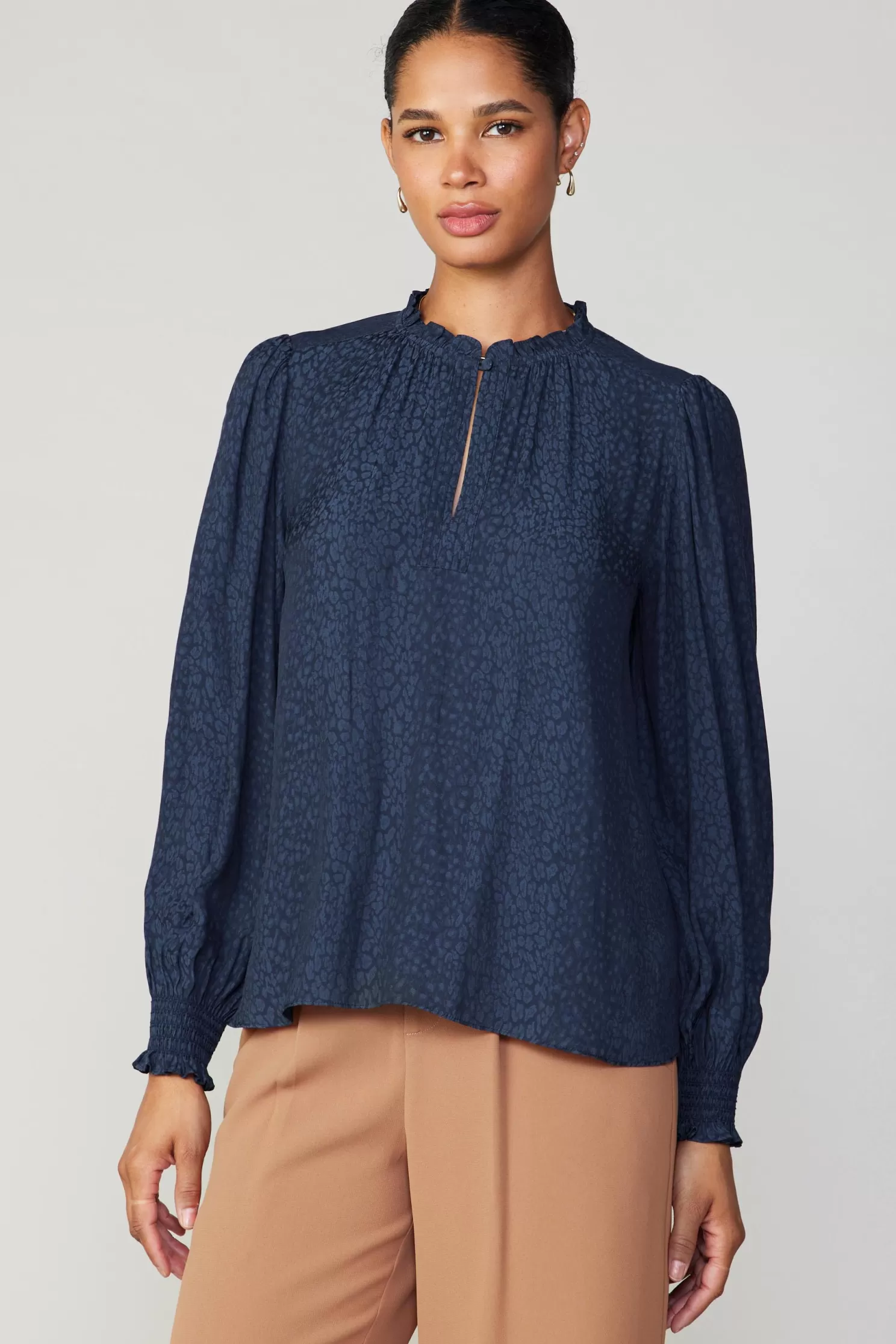 Sale Jacquard Ruffled Neck Blouse Blouses | Long Sleeve Tops