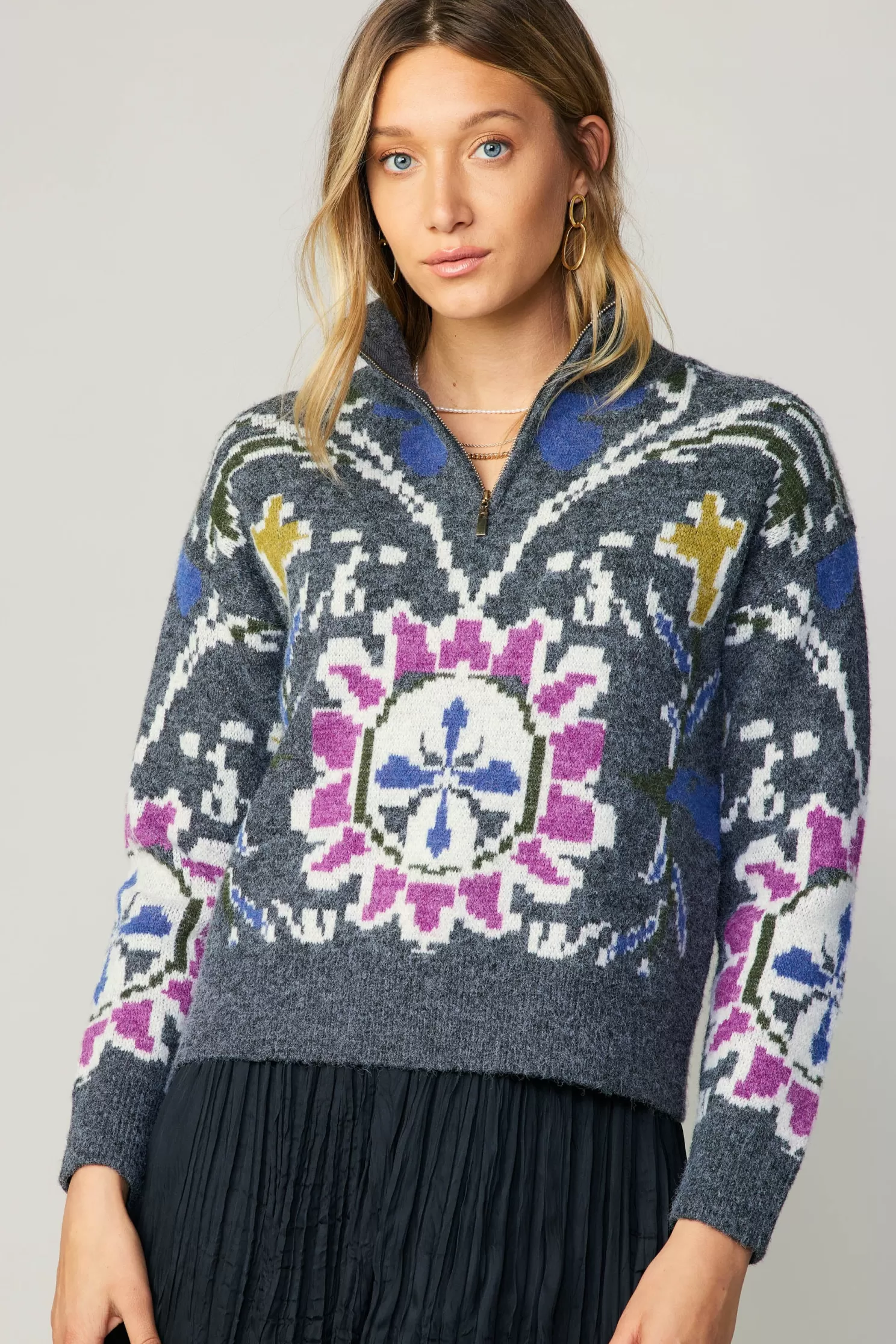 Hot Jacquard Zip Sweater Sweaters | Knitwear