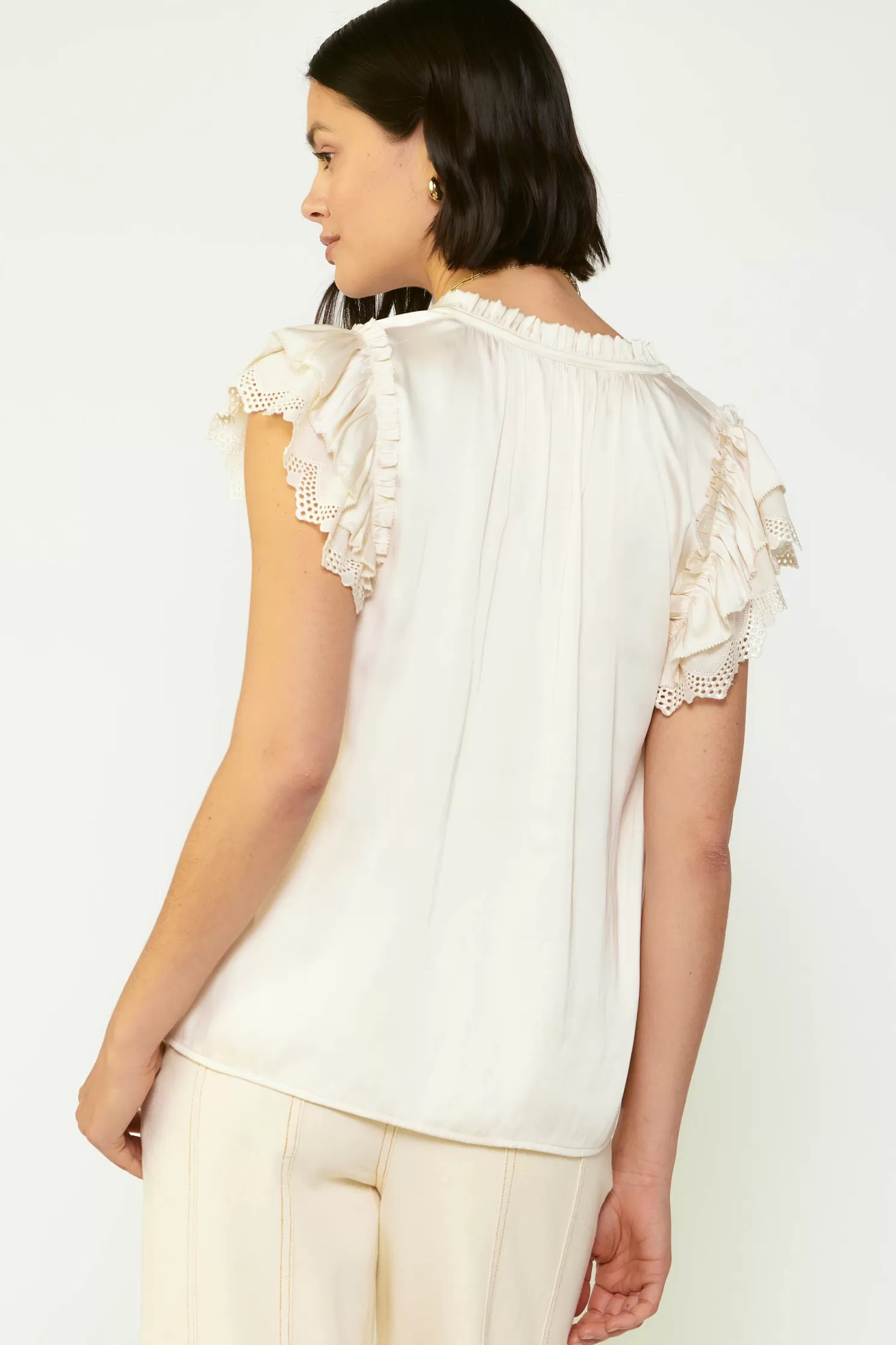 Clearance Lace Flutter Sleeve Blouse Blouses | Short Sleeve Tops