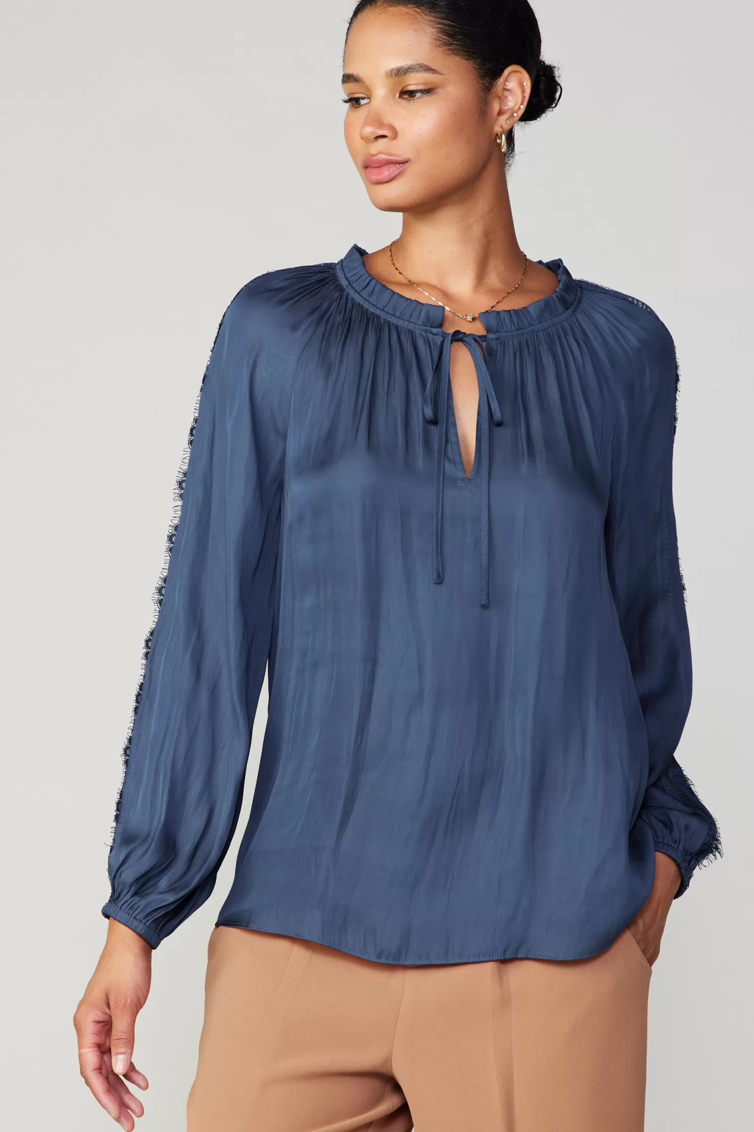 Cheap Lace Panel Blouse Blouses | Long Sleeve Tops