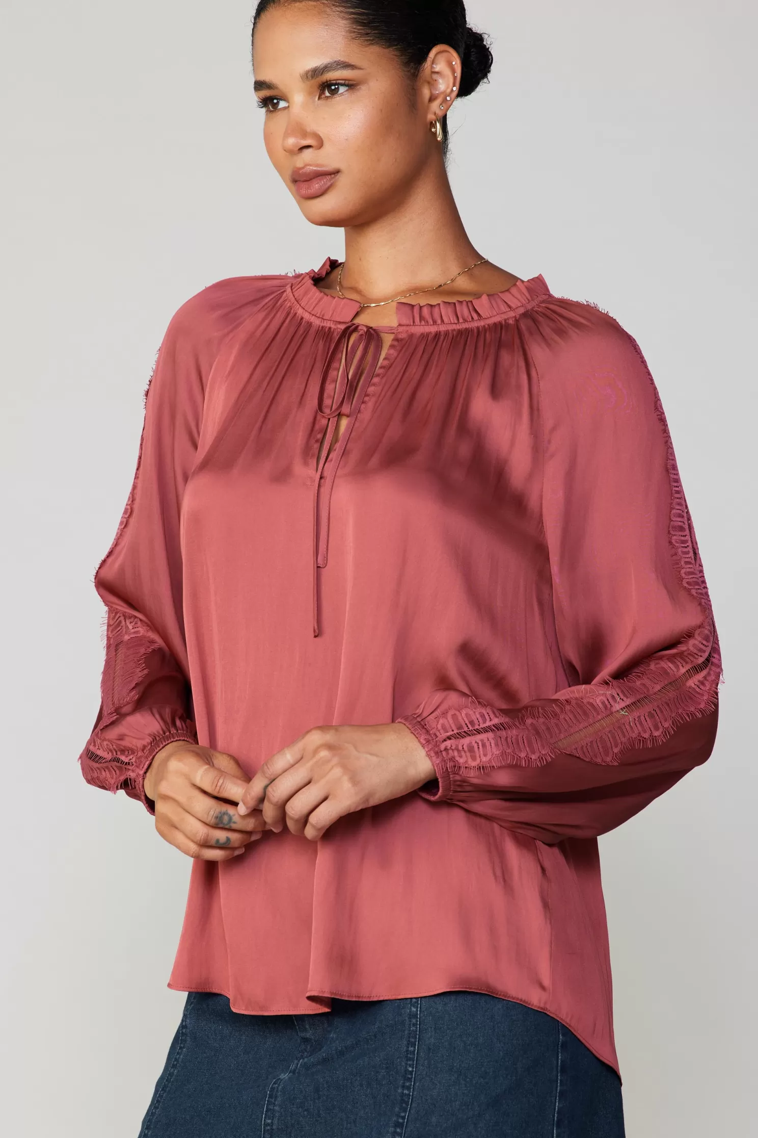 Best Sale Lace Panel Blouse Blouses | Long Sleeve Tops