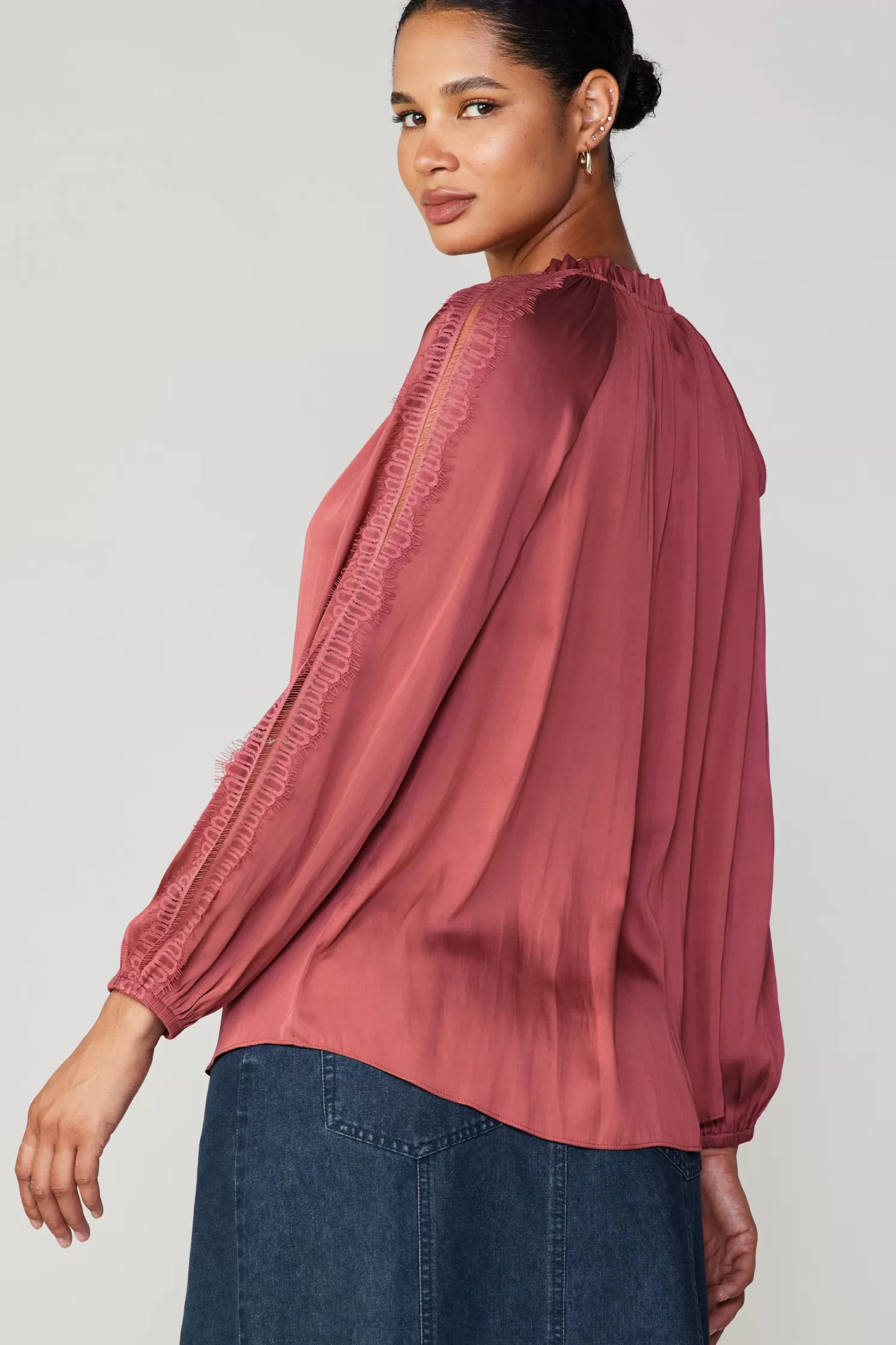 Best Sale Lace Panel Blouse Blouses | Long Sleeve Tops