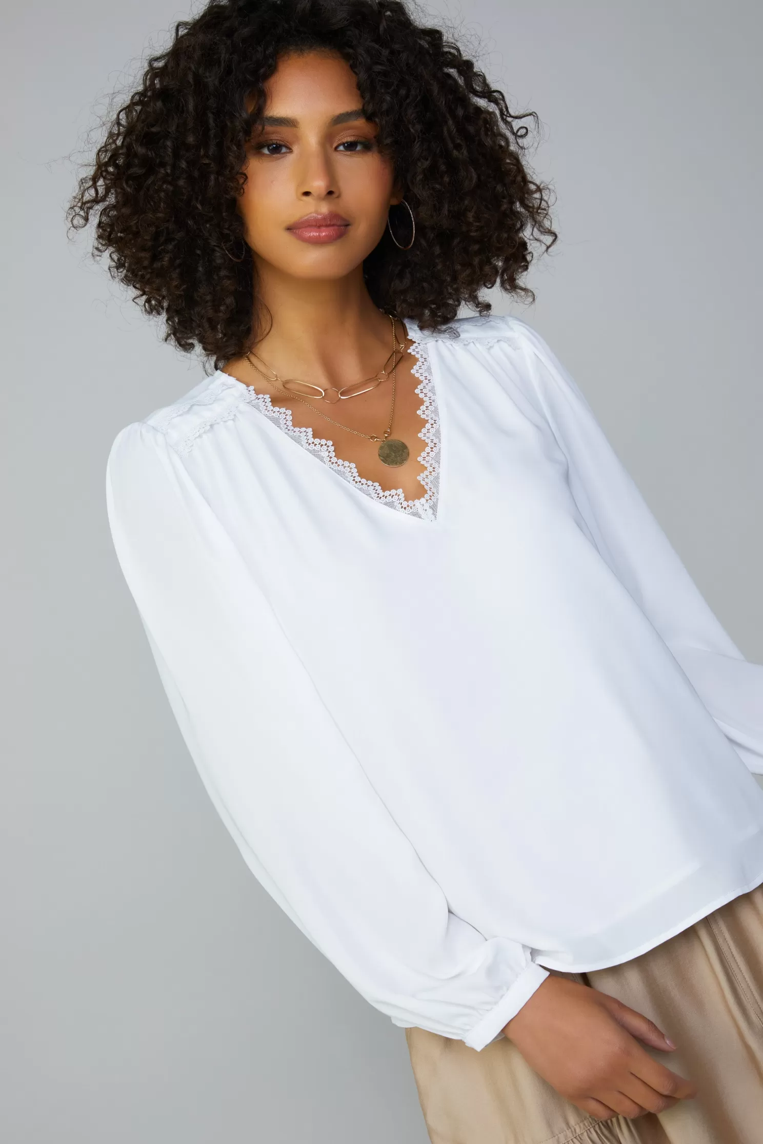 Best Sale Lace Trim Blouse Blouses | Long Sleeve Tops