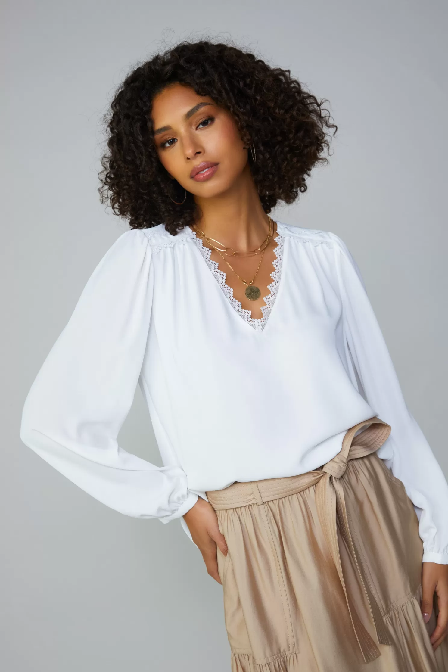 Best Sale Lace Trim Blouse Blouses | Long Sleeve Tops