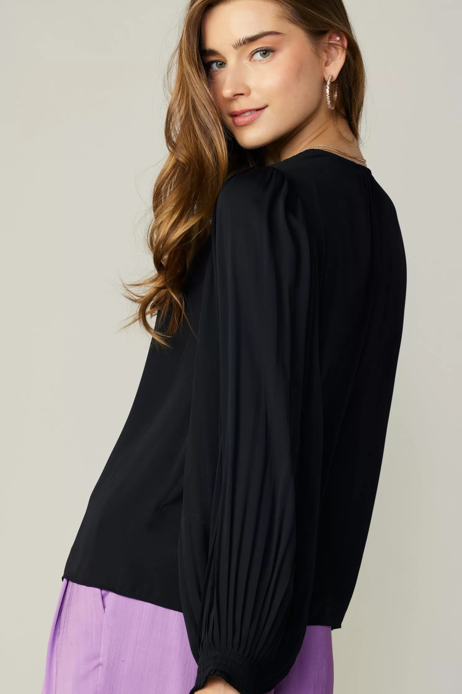 Flash Sale Long Pleated Sleeve Blouse Blouses | Long Sleeve Tops