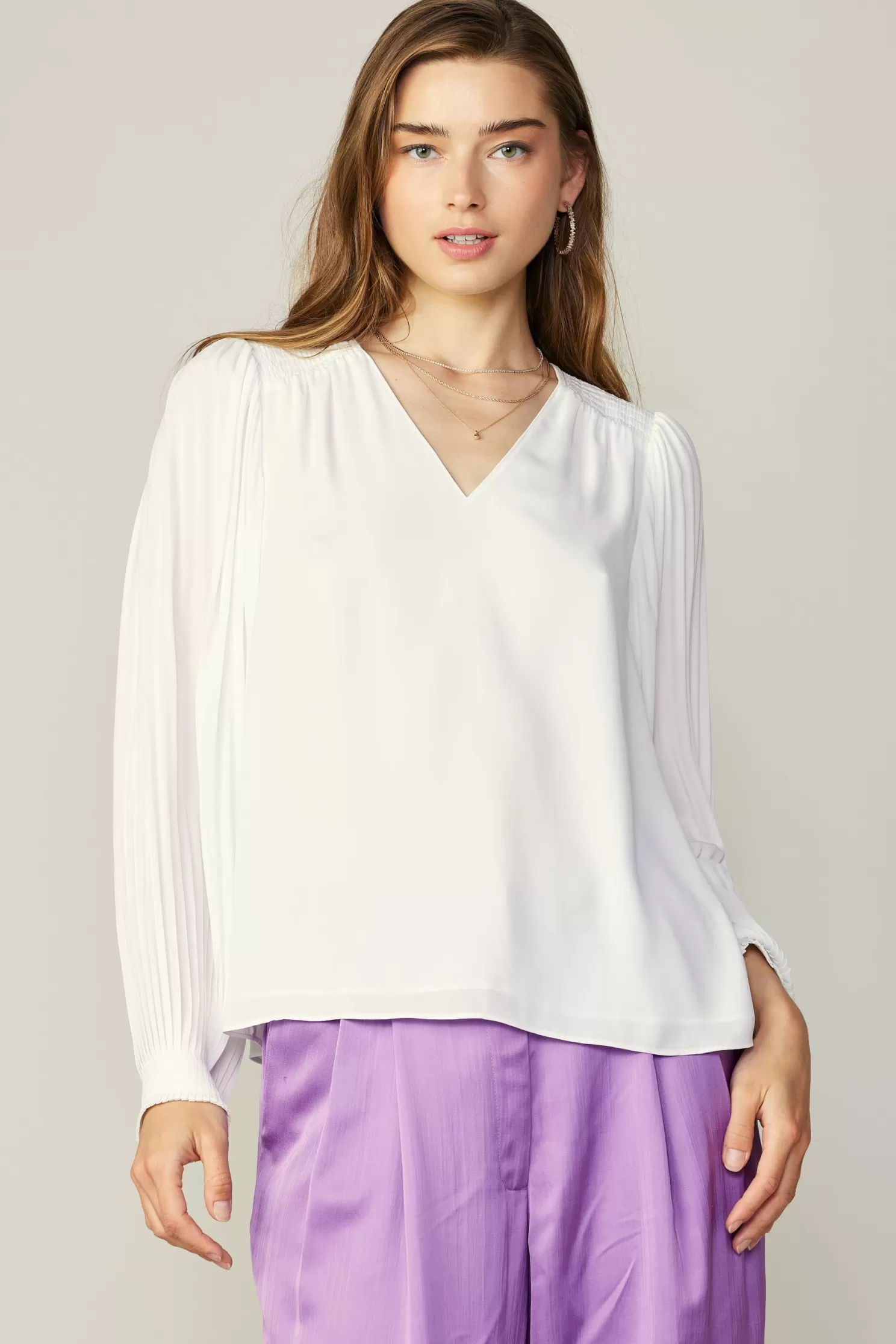 Cheap Long Pleated Sleeve Blouse Blouses | Long Sleeve Tops