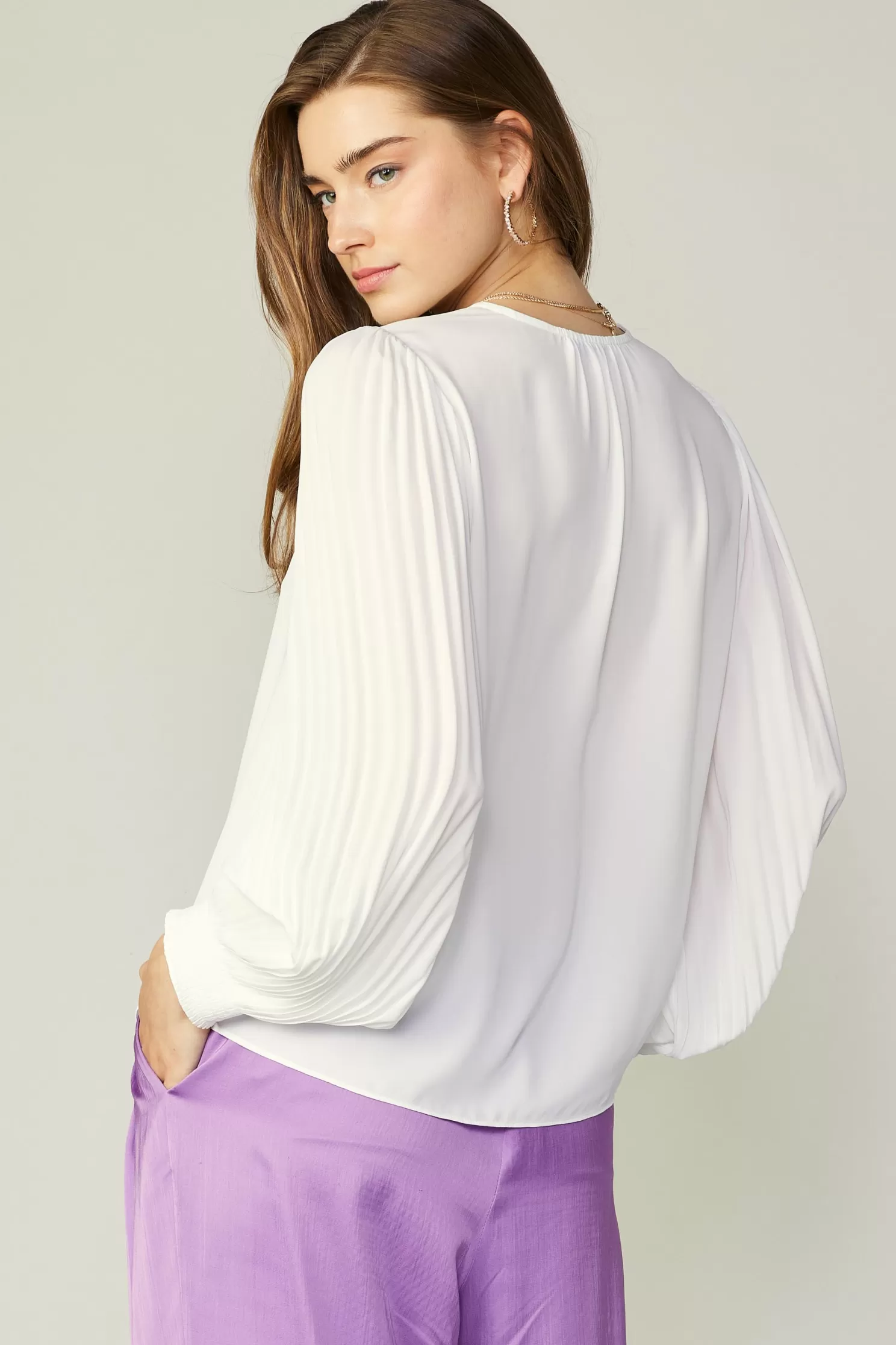 Cheap Long Pleated Sleeve Blouse Blouses | Long Sleeve Tops