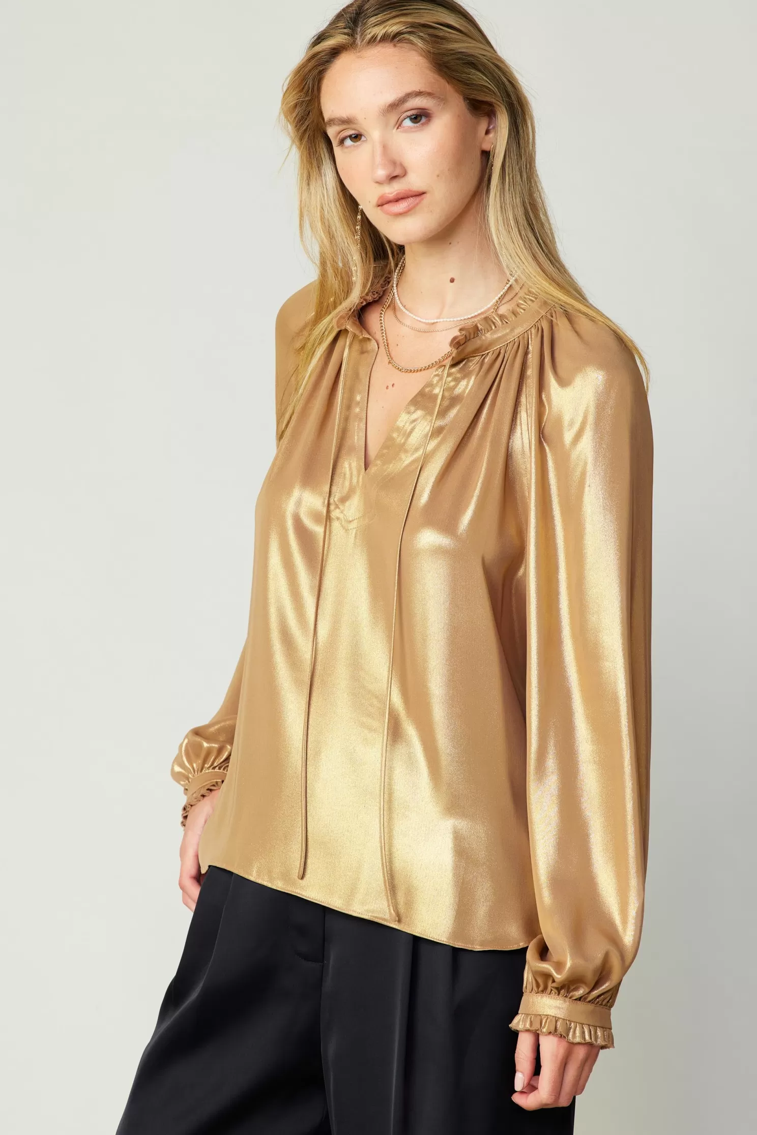 Flash Sale Lustrous Cuffed Blouse Long Sleeve Tops | Blouses