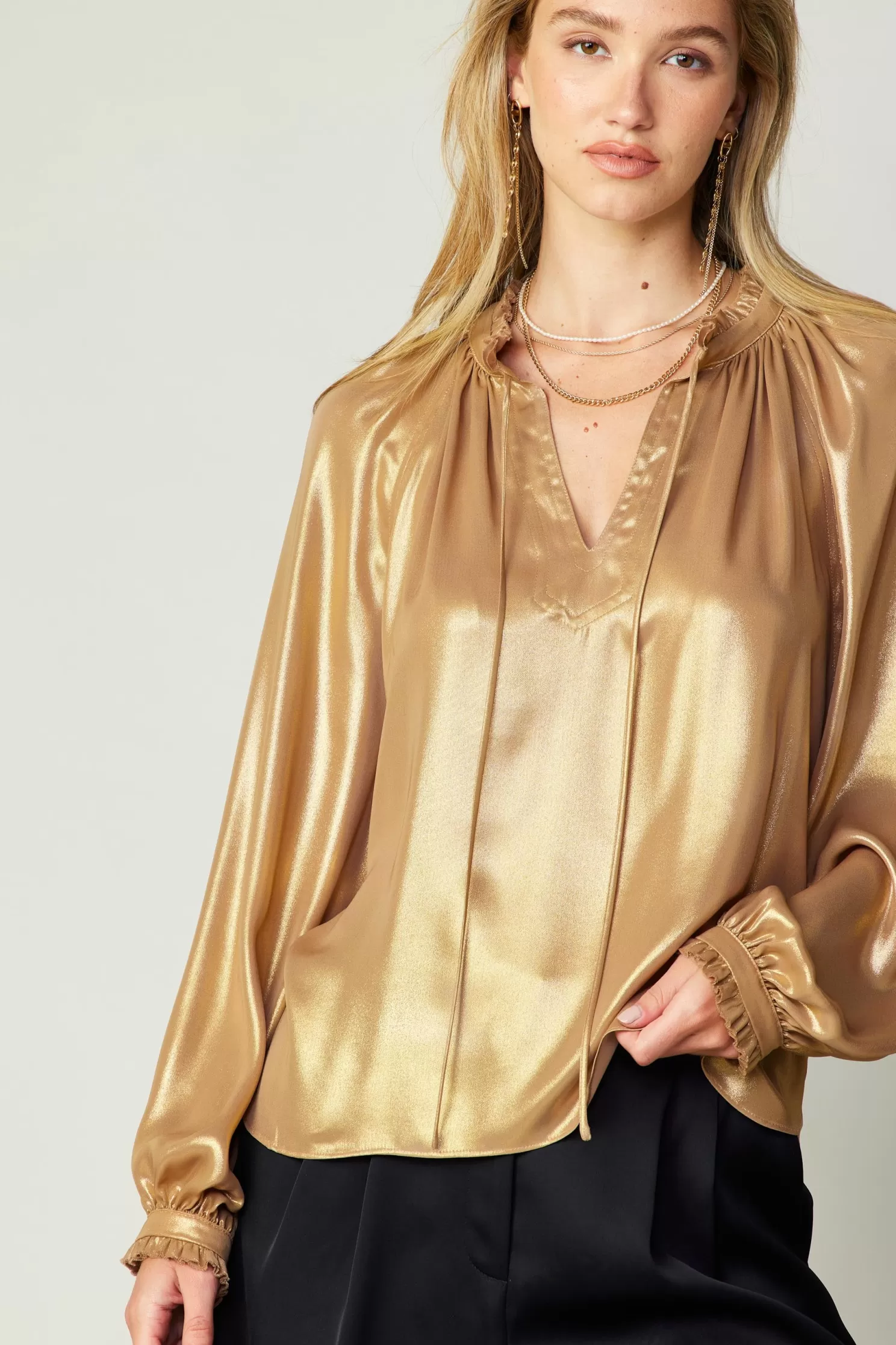 Flash Sale Lustrous Cuffed Blouse Long Sleeve Tops | Blouses