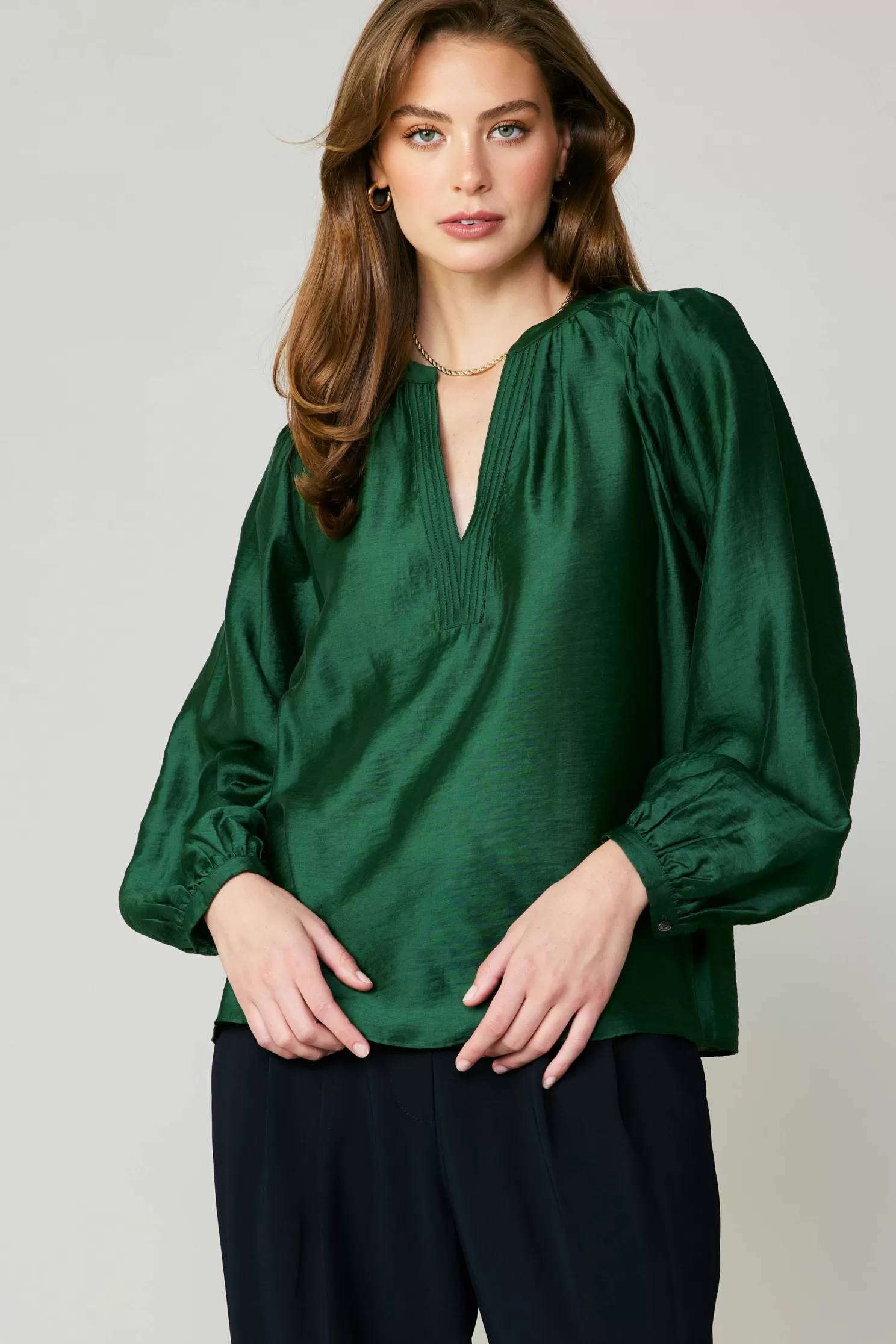 Store Lustrous Pleated Shoulder Blouse Blouses