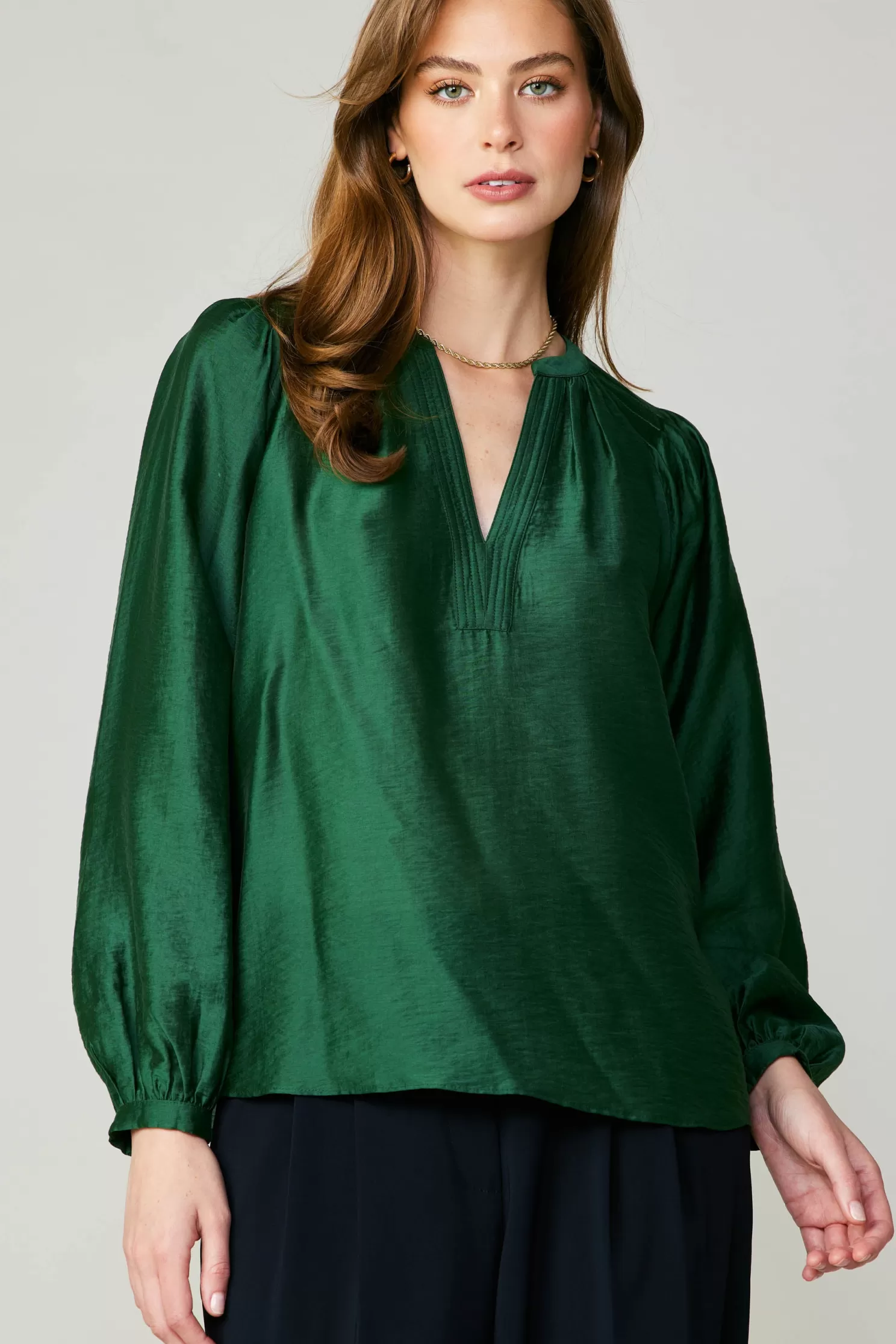 Store Lustrous Pleated Shoulder Blouse Blouses