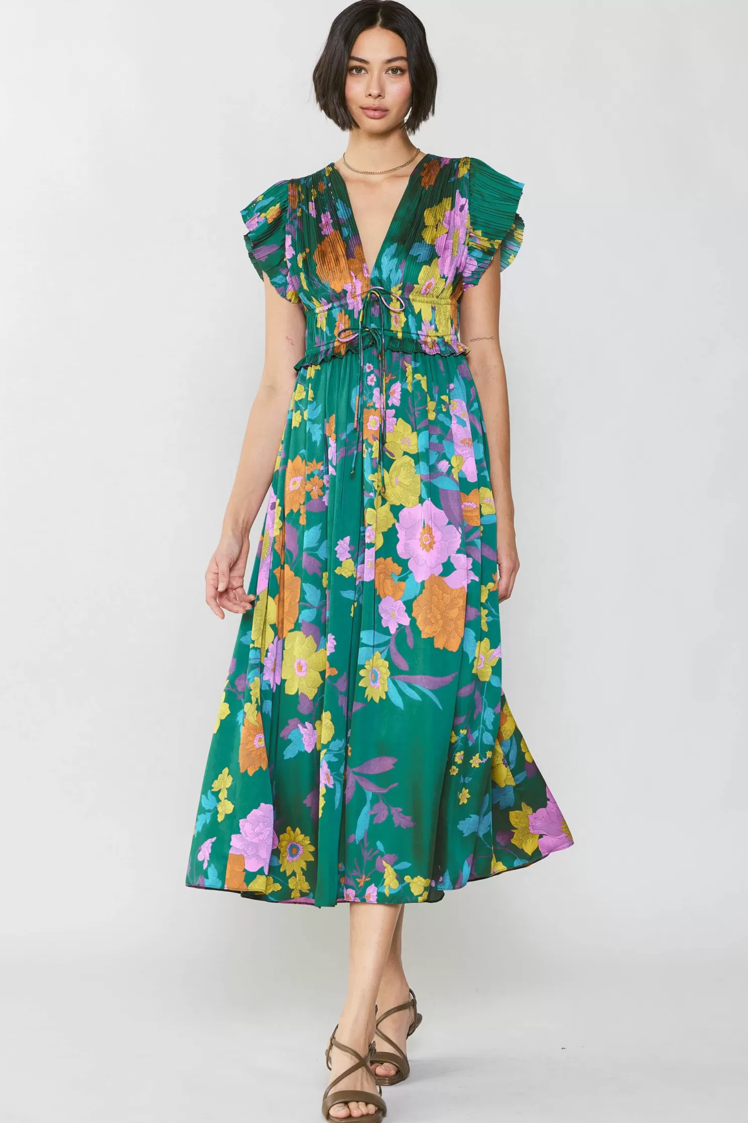 New Mara Floral Pleated Midi Dress Midi Dresses