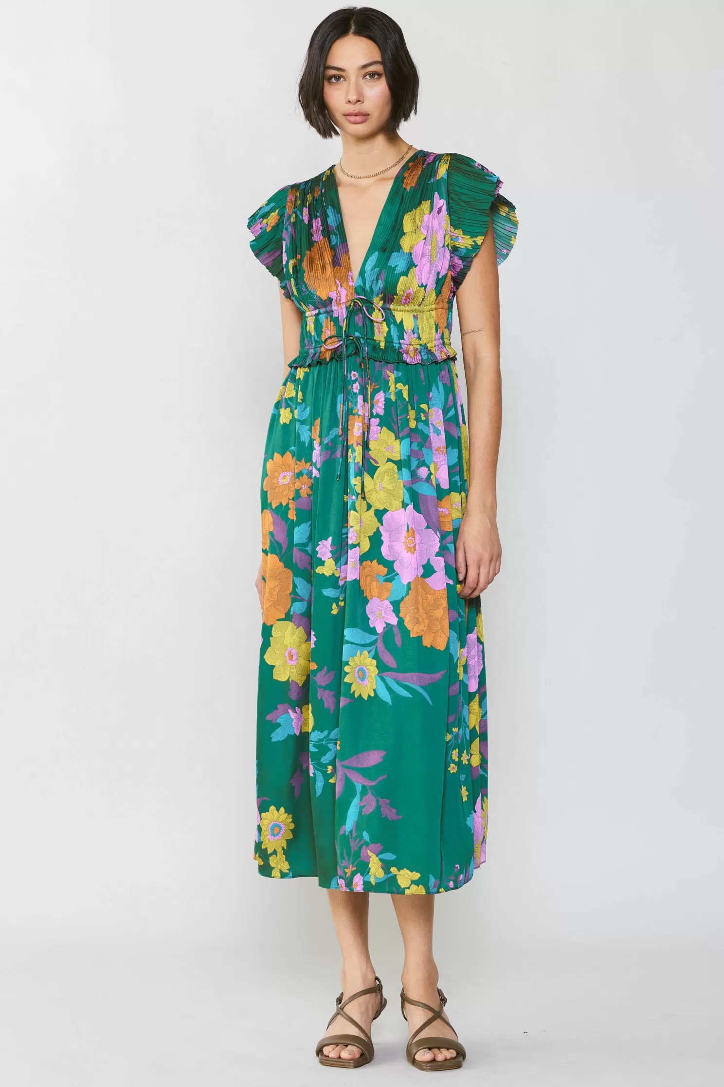 New Mara Floral Pleated Midi Dress Midi Dresses