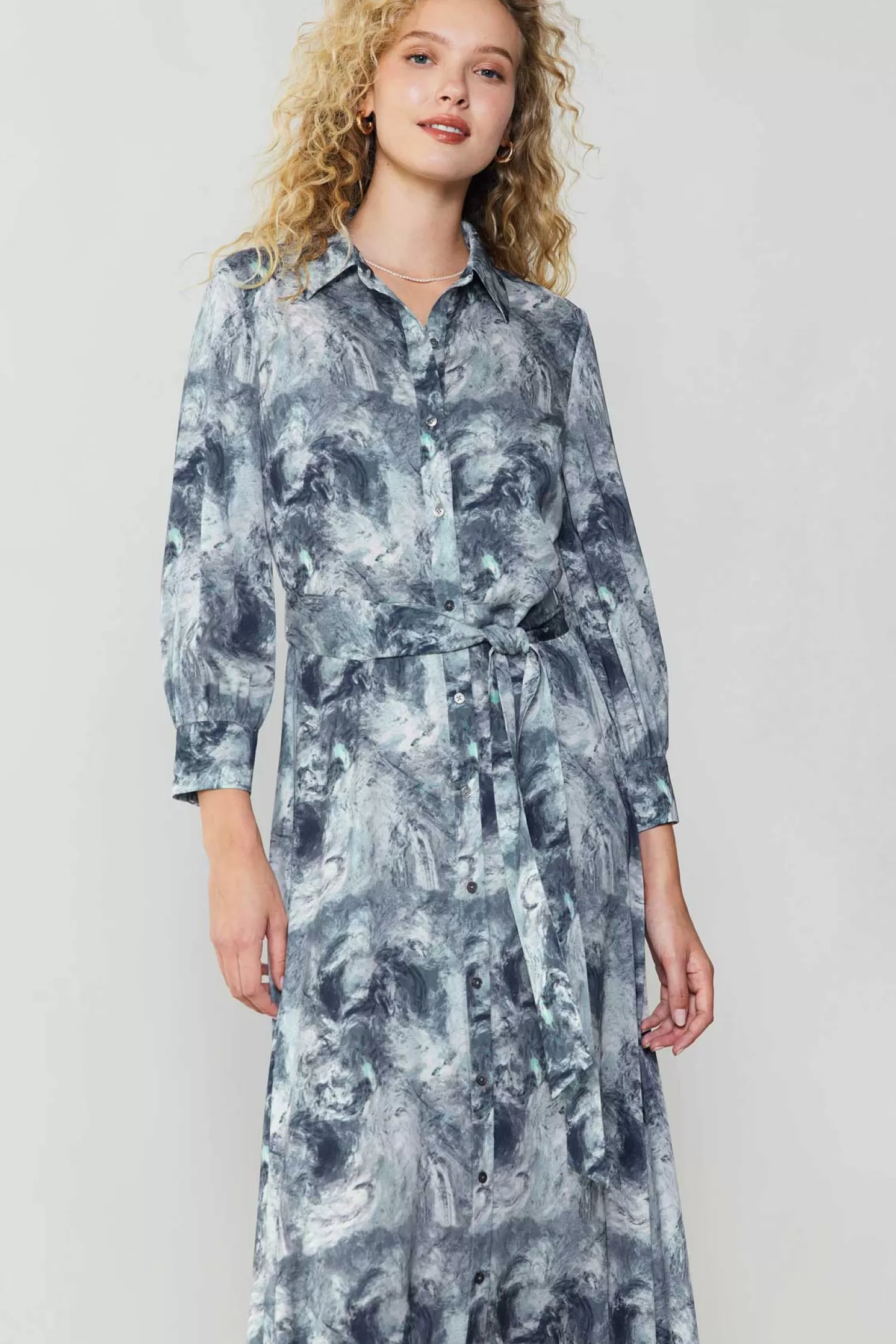 Cheap Marbled Motif Buttondown Dress Midi Dresses | Maxi Dresses