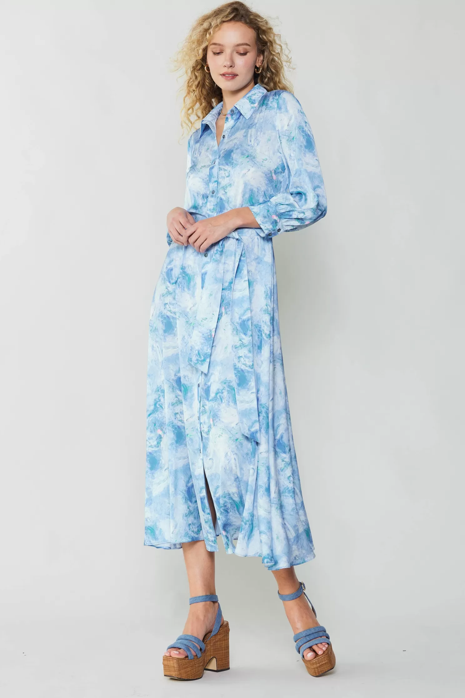 Best Sale Marbled Motif Buttondown Dress Midi Dresses | Maxi Dresses