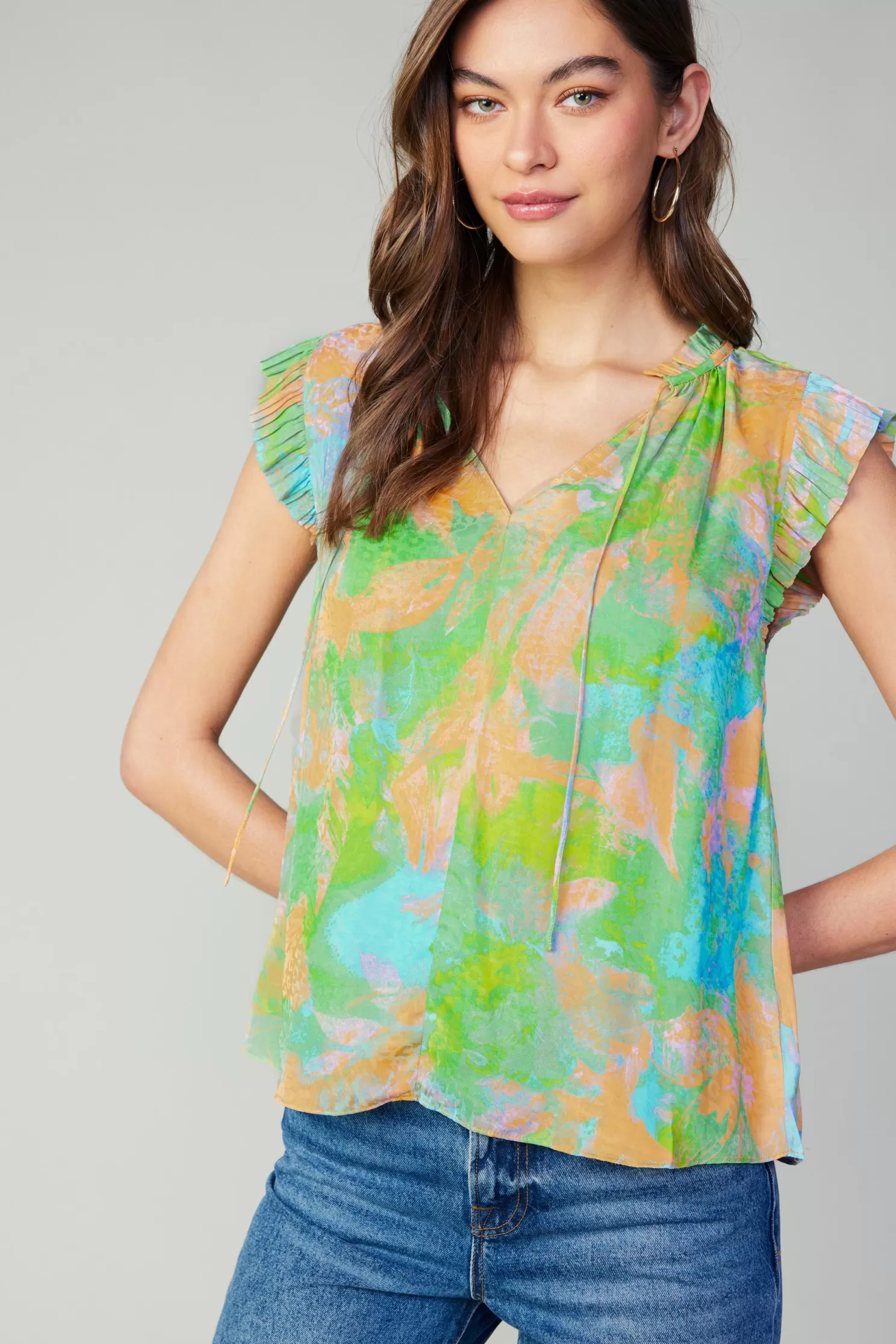 Discount Margot Abstract Pleated Sleeve Blouse Short Sleeve Tops | Blouses