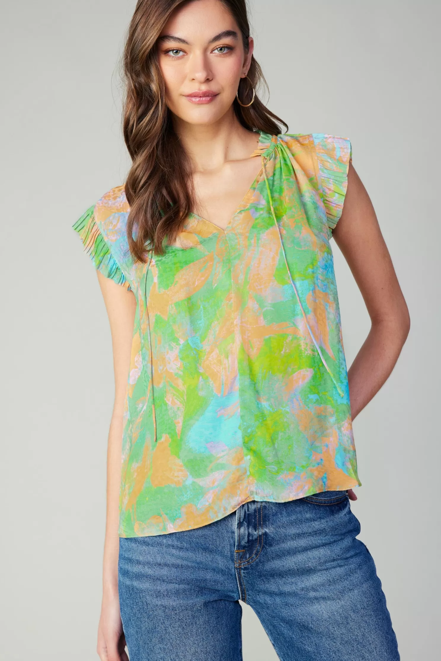 Discount Margot Abstract Pleated Sleeve Blouse Short Sleeve Tops | Blouses