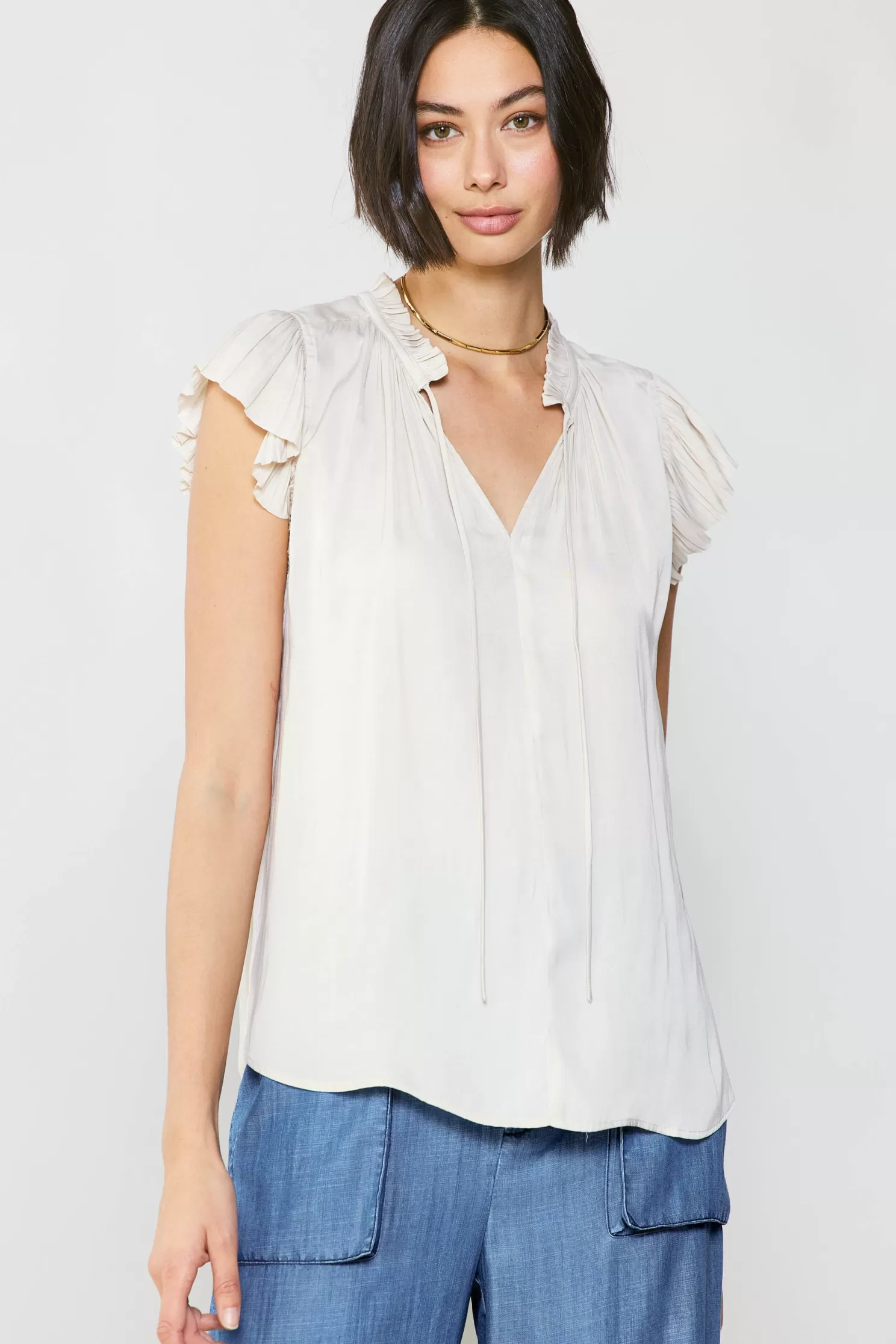 Store Margot Pleated Sleeve Blouse Blouses | Short Sleeve Tops