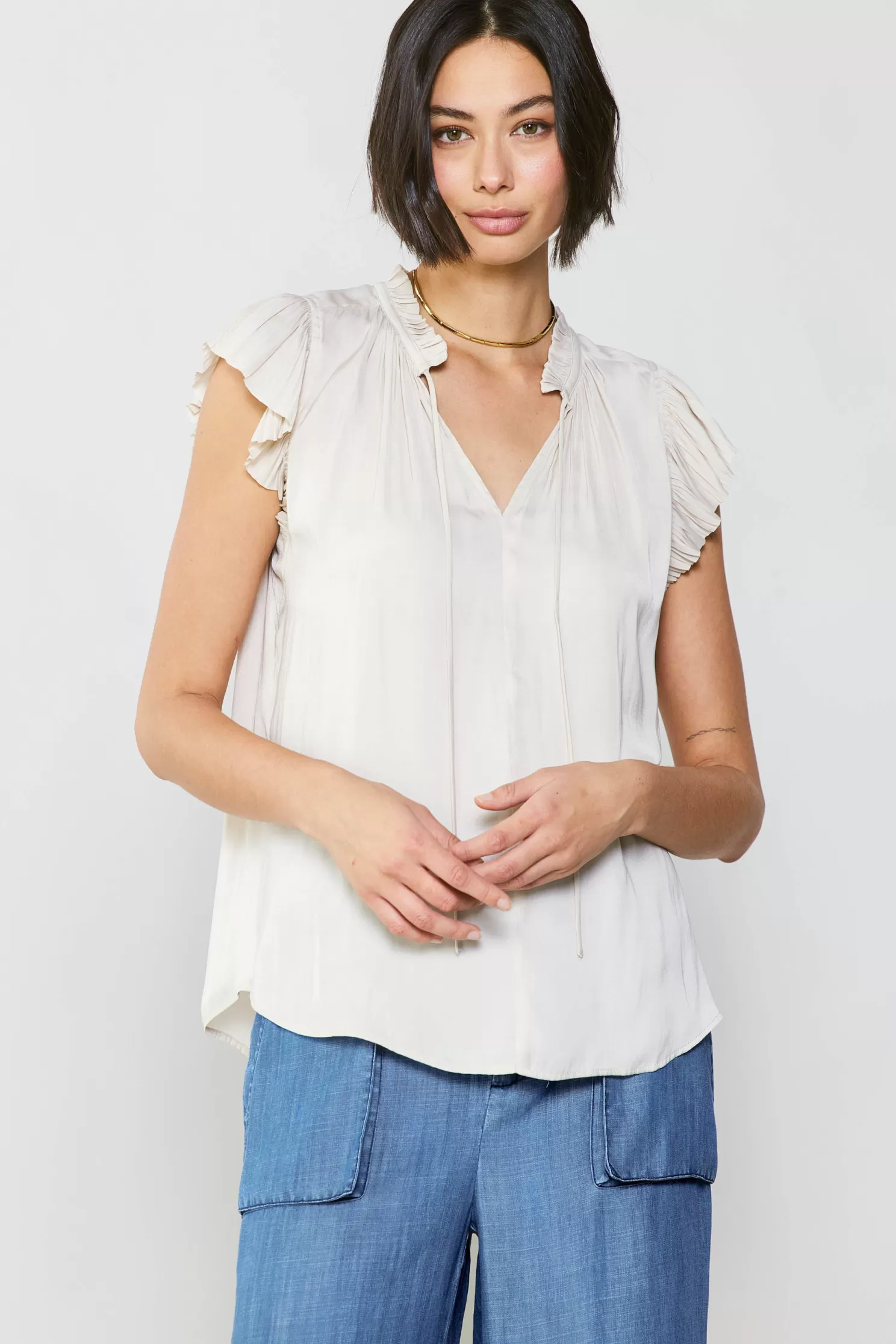 Store Margot Pleated Sleeve Blouse Blouses | Short Sleeve Tops