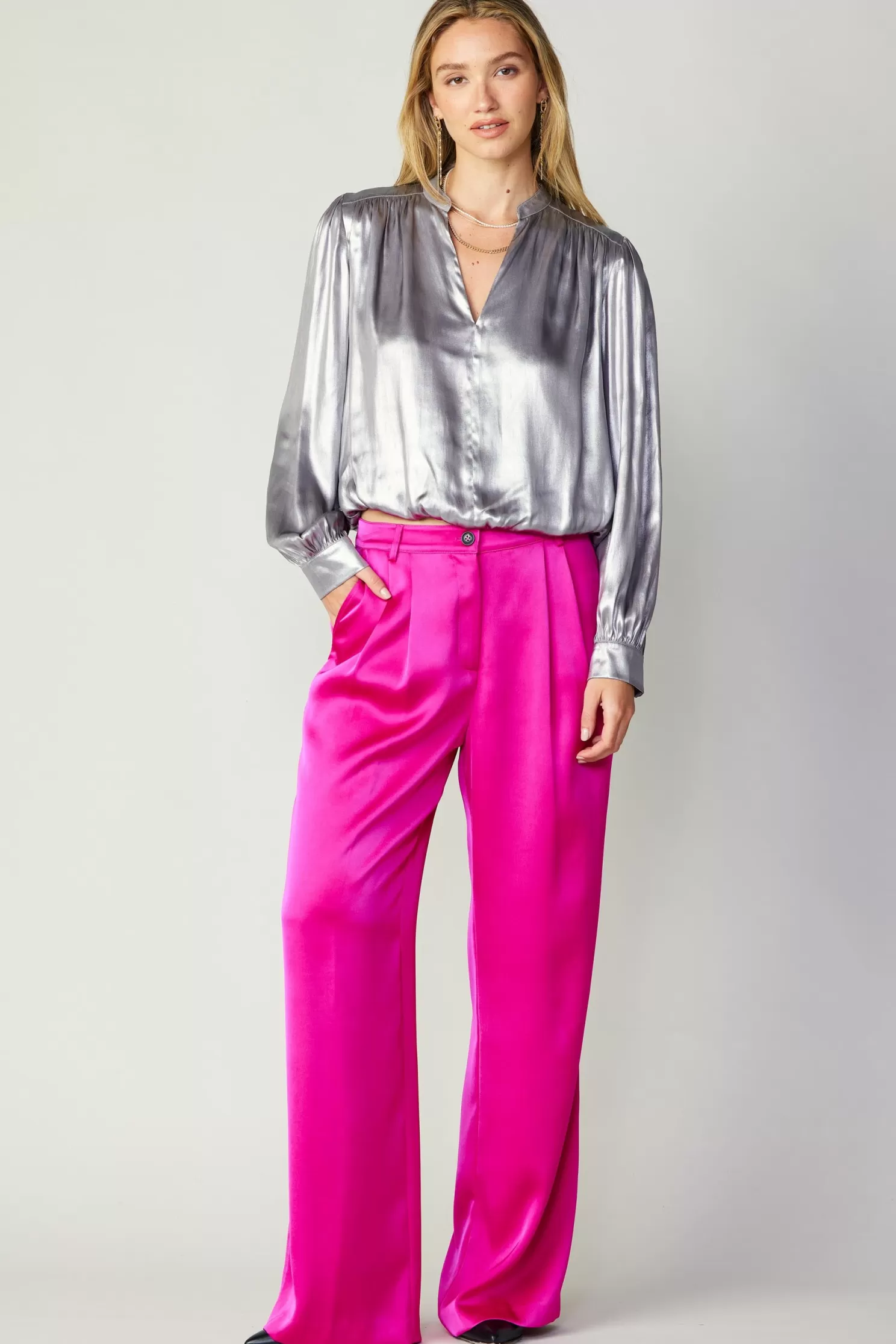 Hot Metallic Bubble Hem Blouse Blouses | Long Sleeve Tops