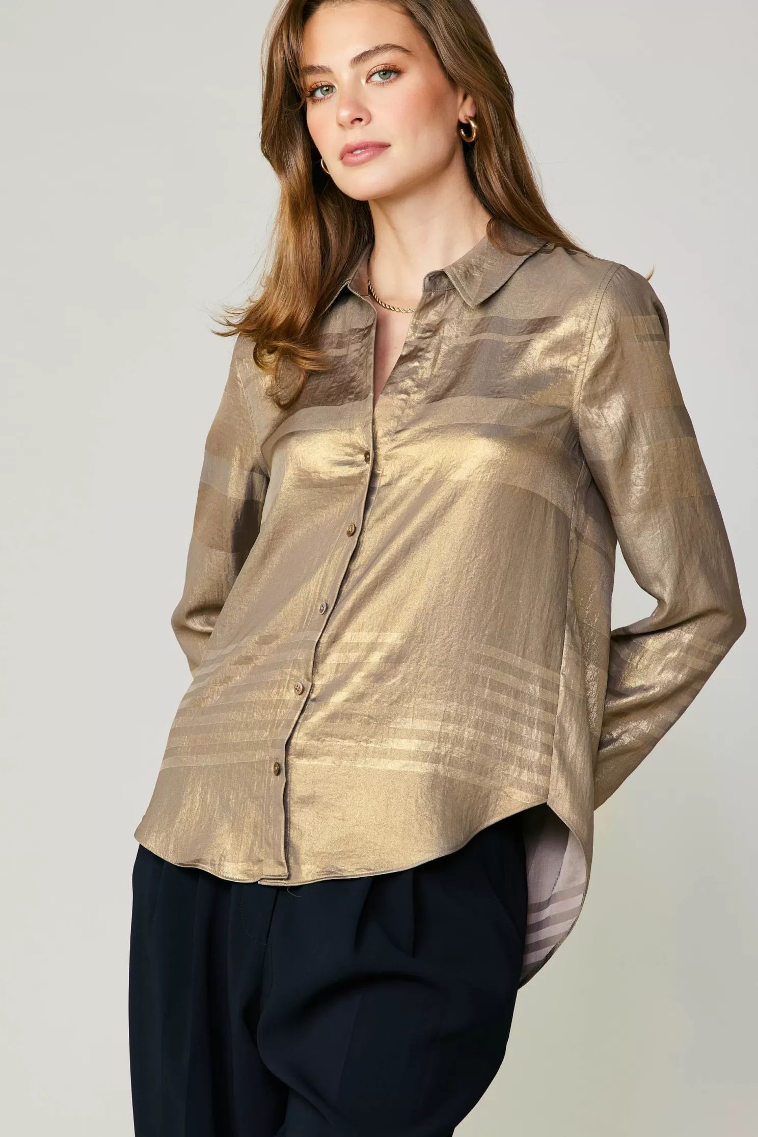 Cheap Metallic Buttonup Shirt Long Sleeve Tops