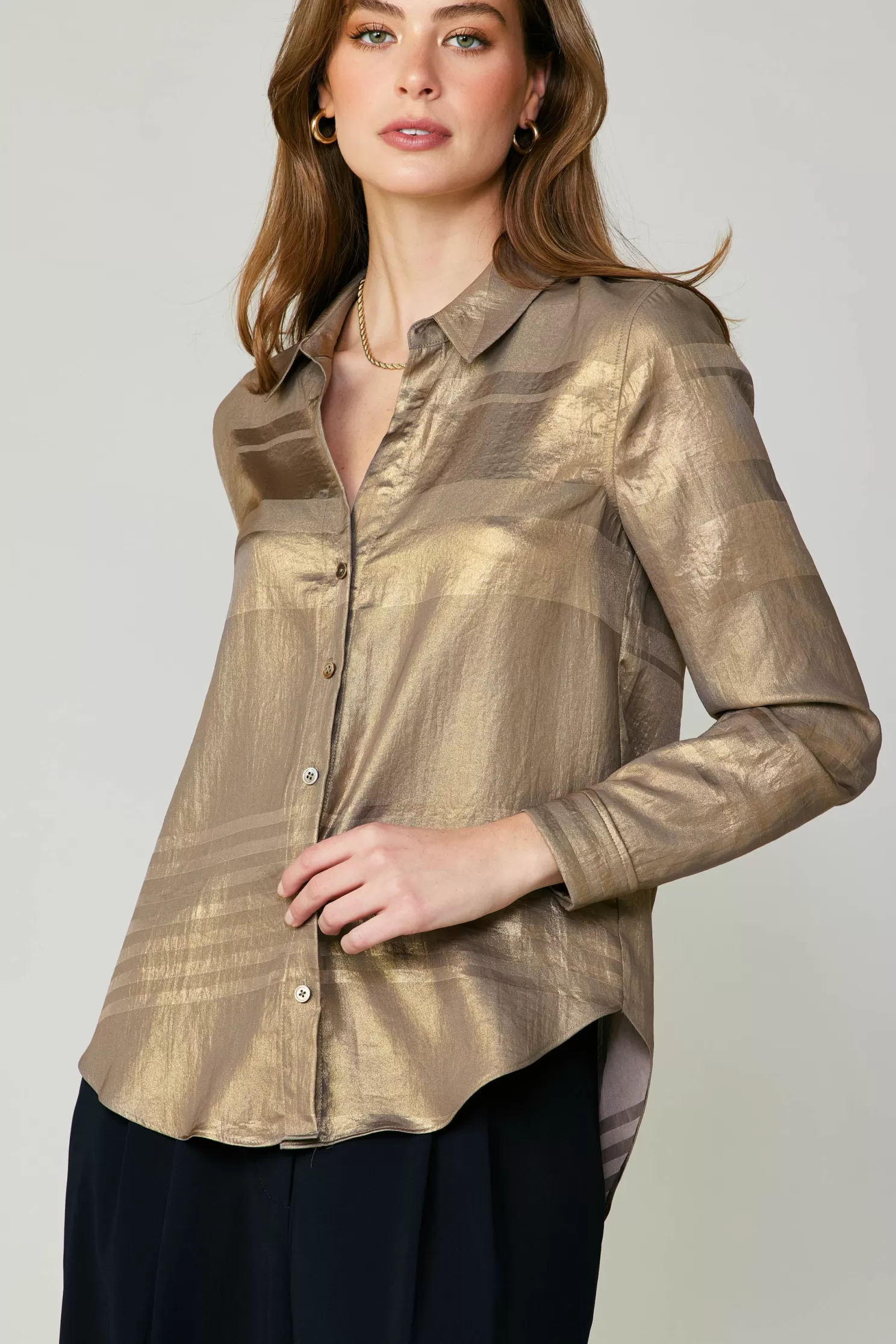 Cheap Metallic Buttonup Shirt Long Sleeve Tops