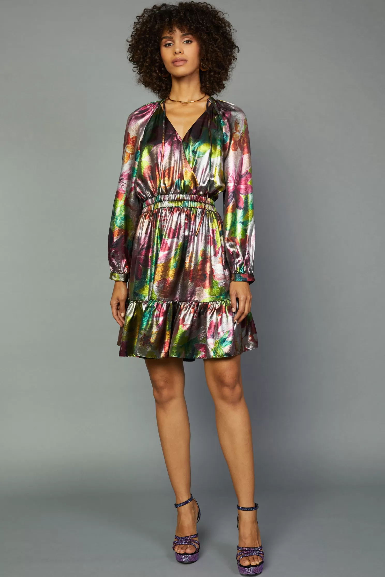 New Metallic Floral Mini Dress Mini Dresses