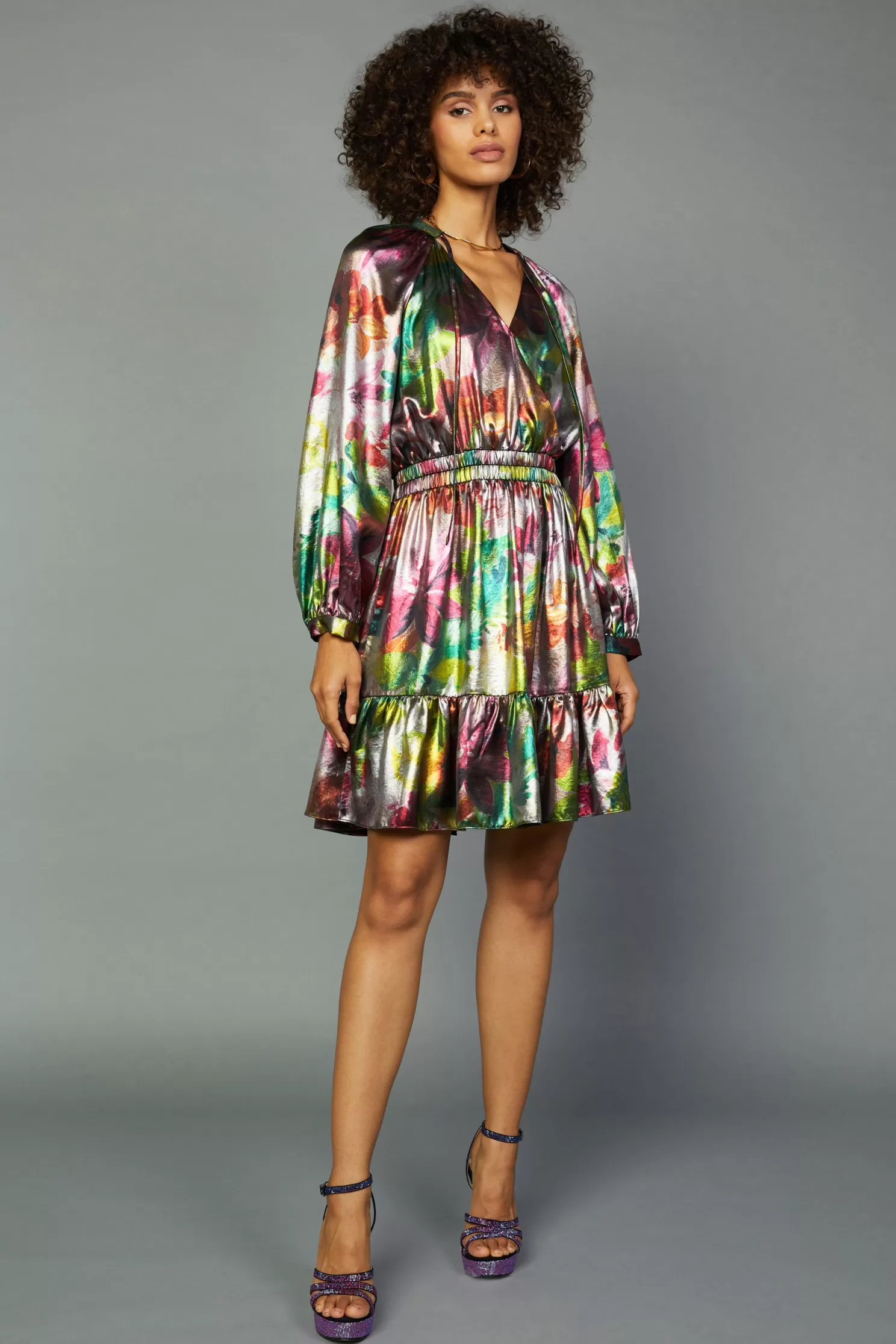 New Metallic Floral Mini Dress Mini Dresses