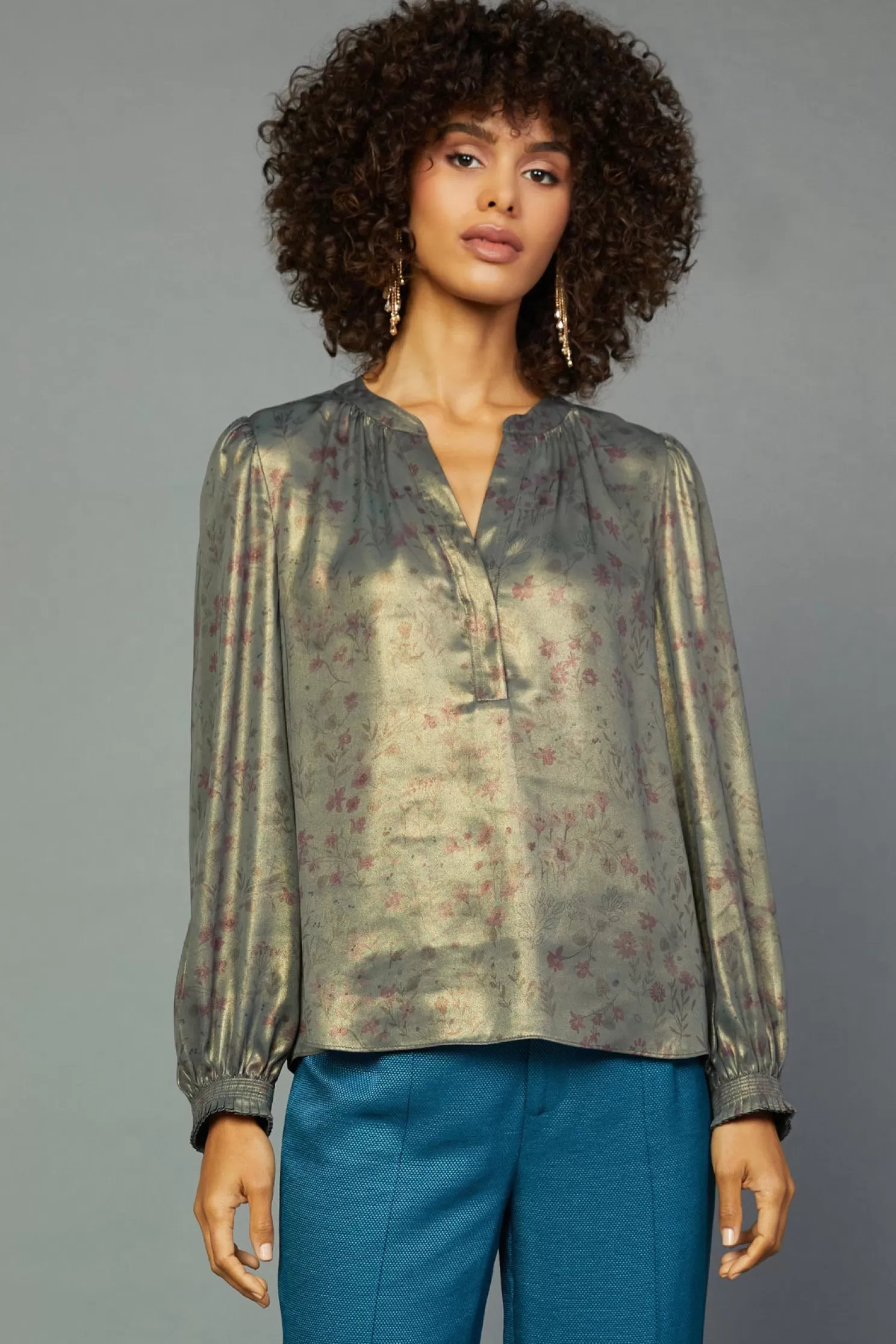 Best Metallic Foil Blouse Blouses | Long Sleeve Tops