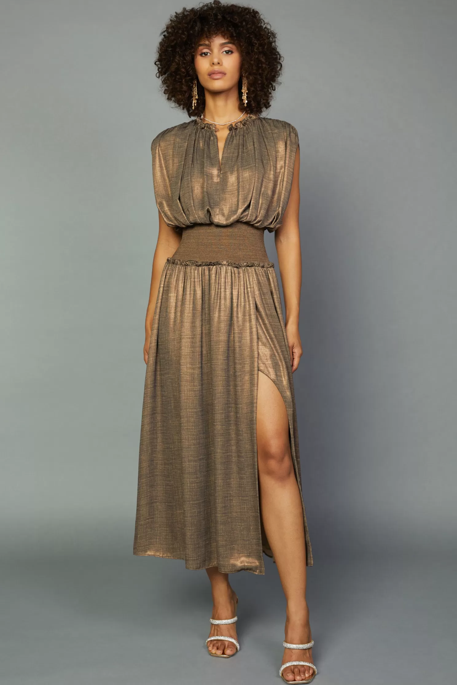 Best Metallic Ribbed Waist Dress Maxi Dresses