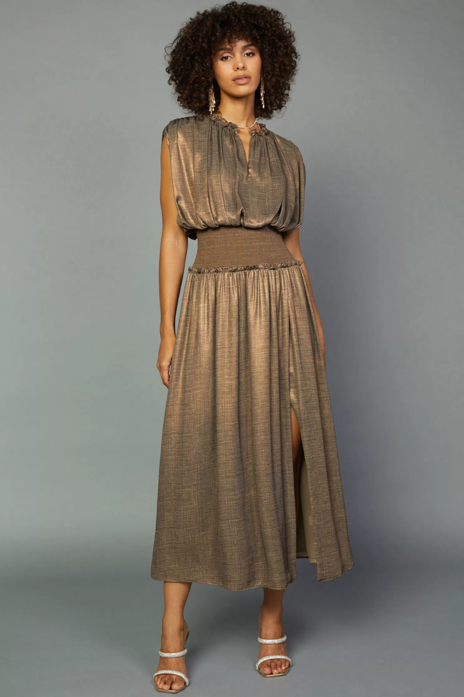 Best Metallic Ribbed Waist Dress Maxi Dresses