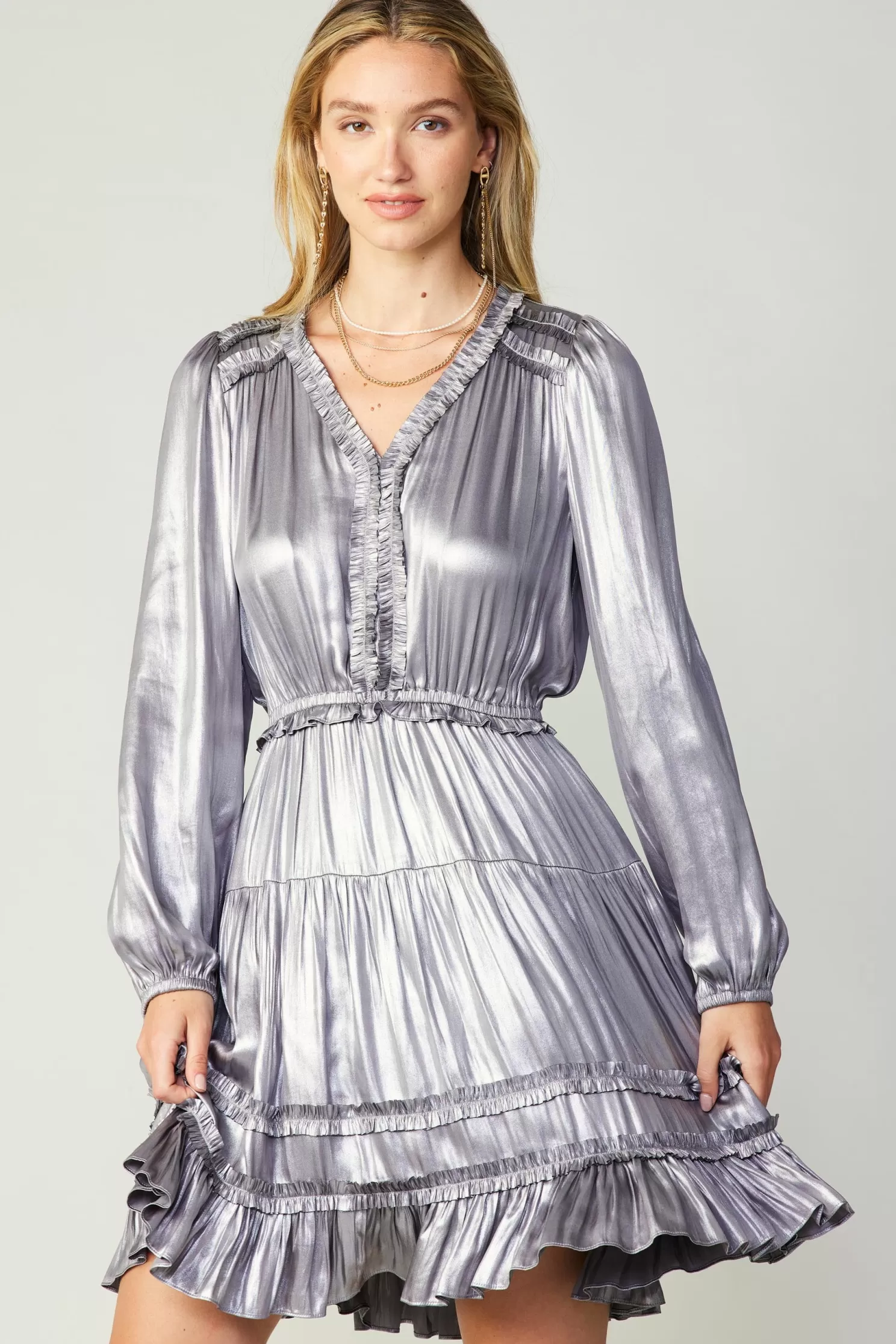 Clearance Metallic Ruffled Mini Dress Mini Dresses