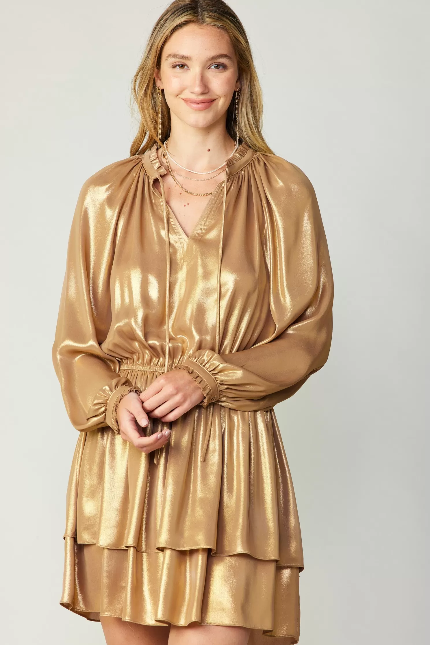 Online Metallic Tiered Mini Dress Mini Dresses