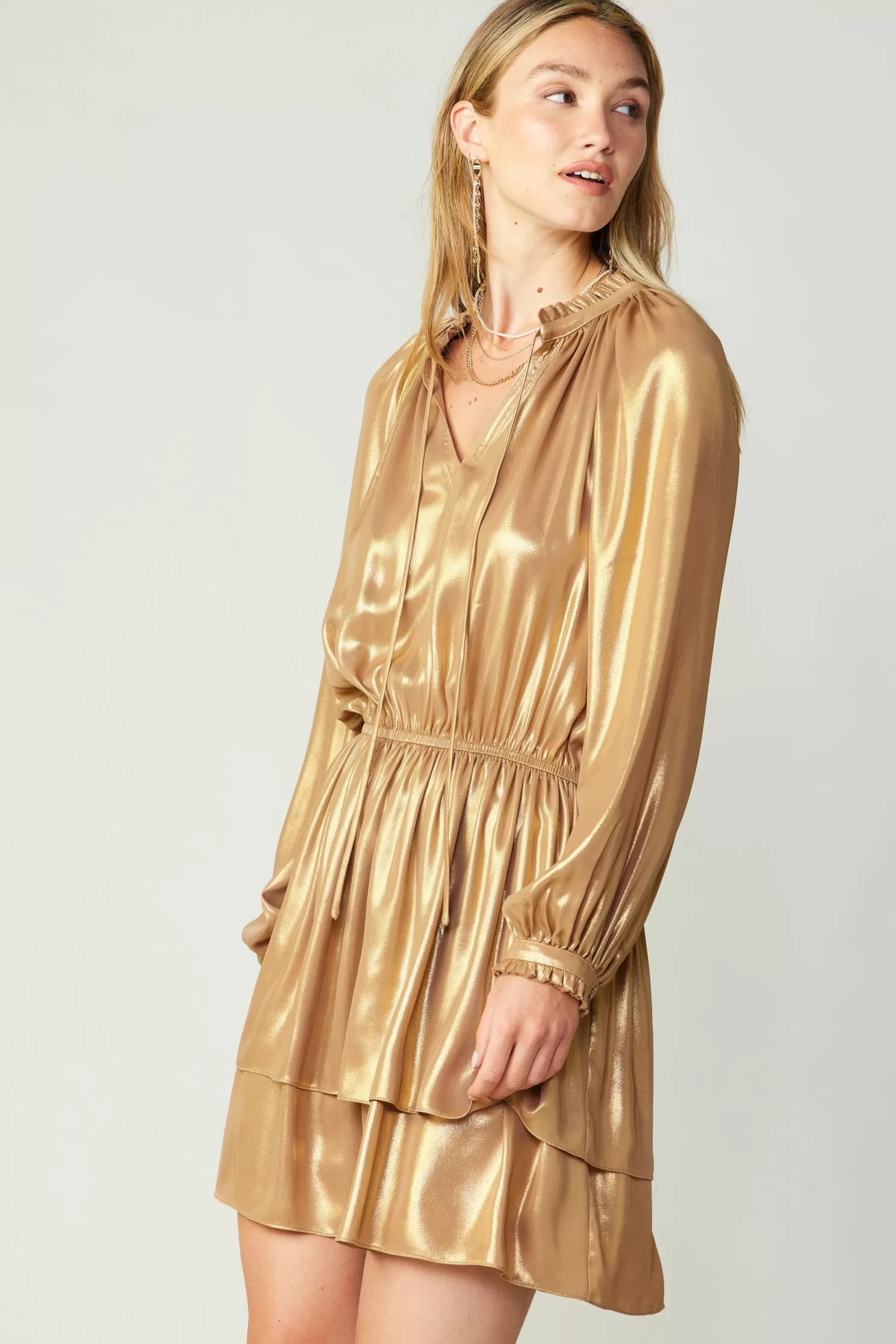 Online Metallic Tiered Mini Dress Mini Dresses