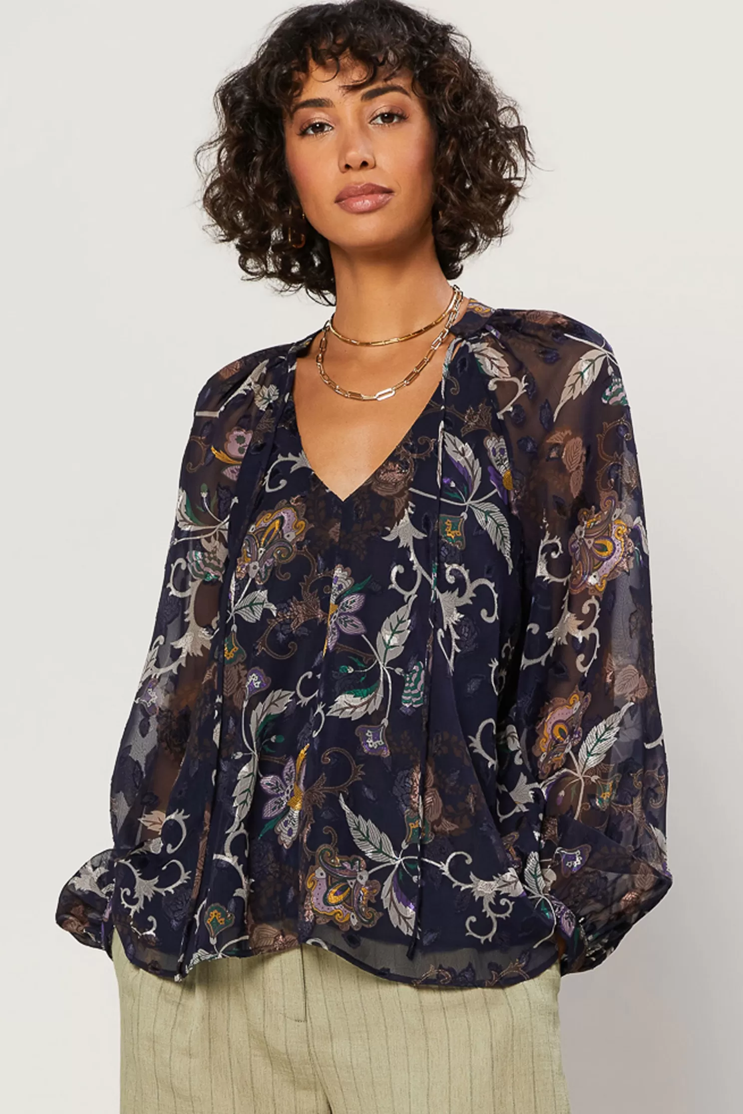 New Navy Floral Long Sleeve Top Blouses | Long Sleeve Tops