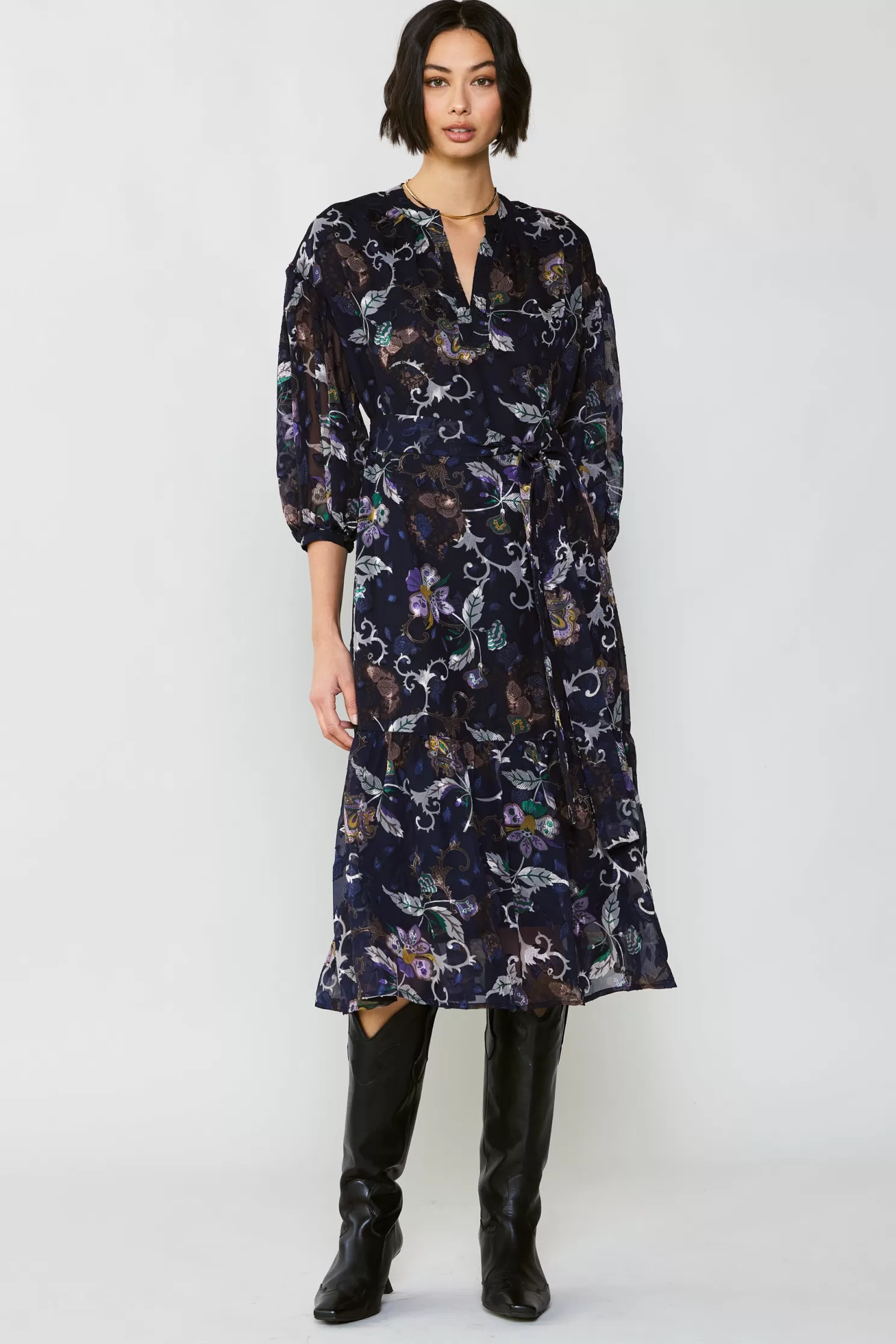 Cheap Navy Floral Midi Dress Midi Dresses