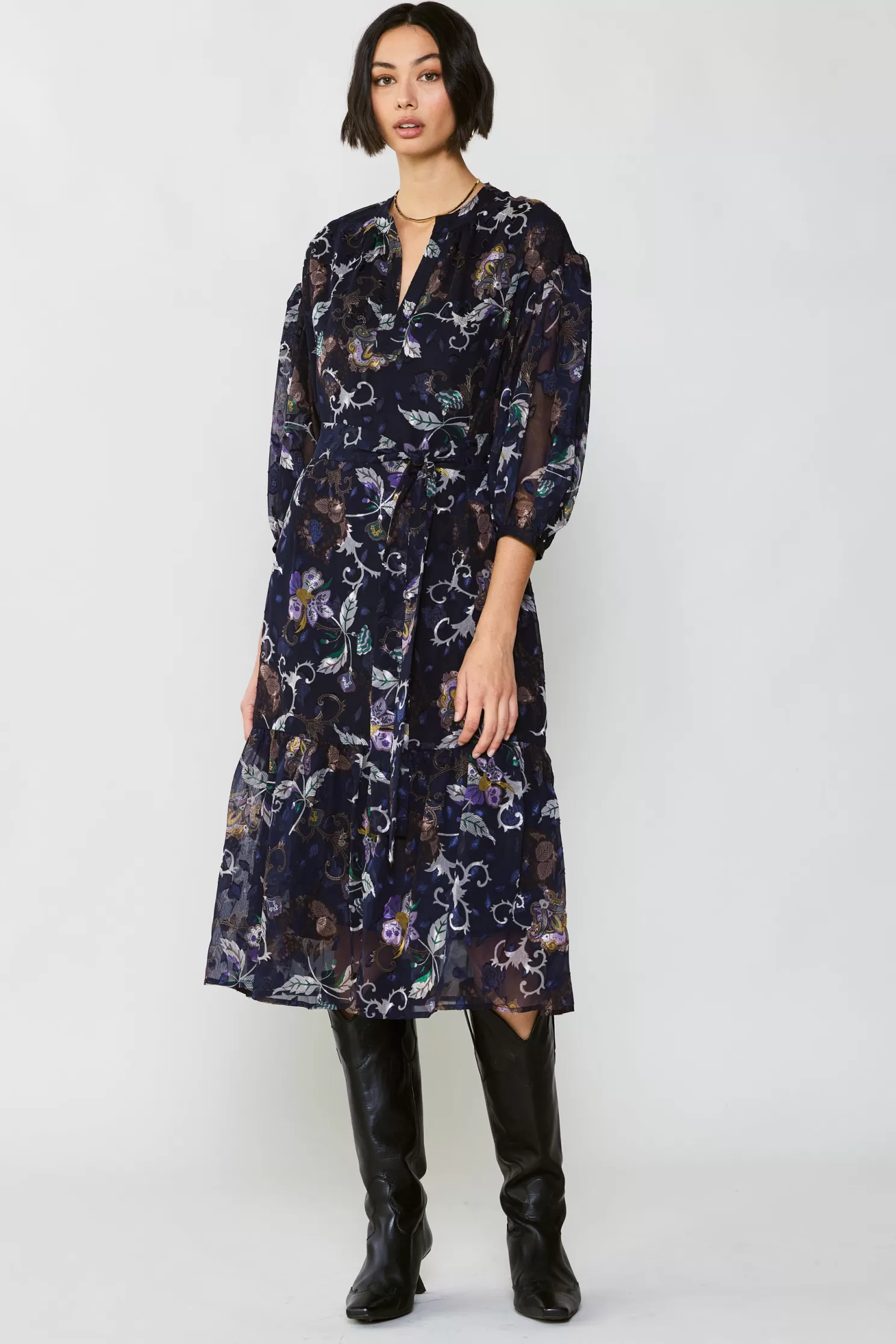 Cheap Navy Floral Midi Dress Midi Dresses